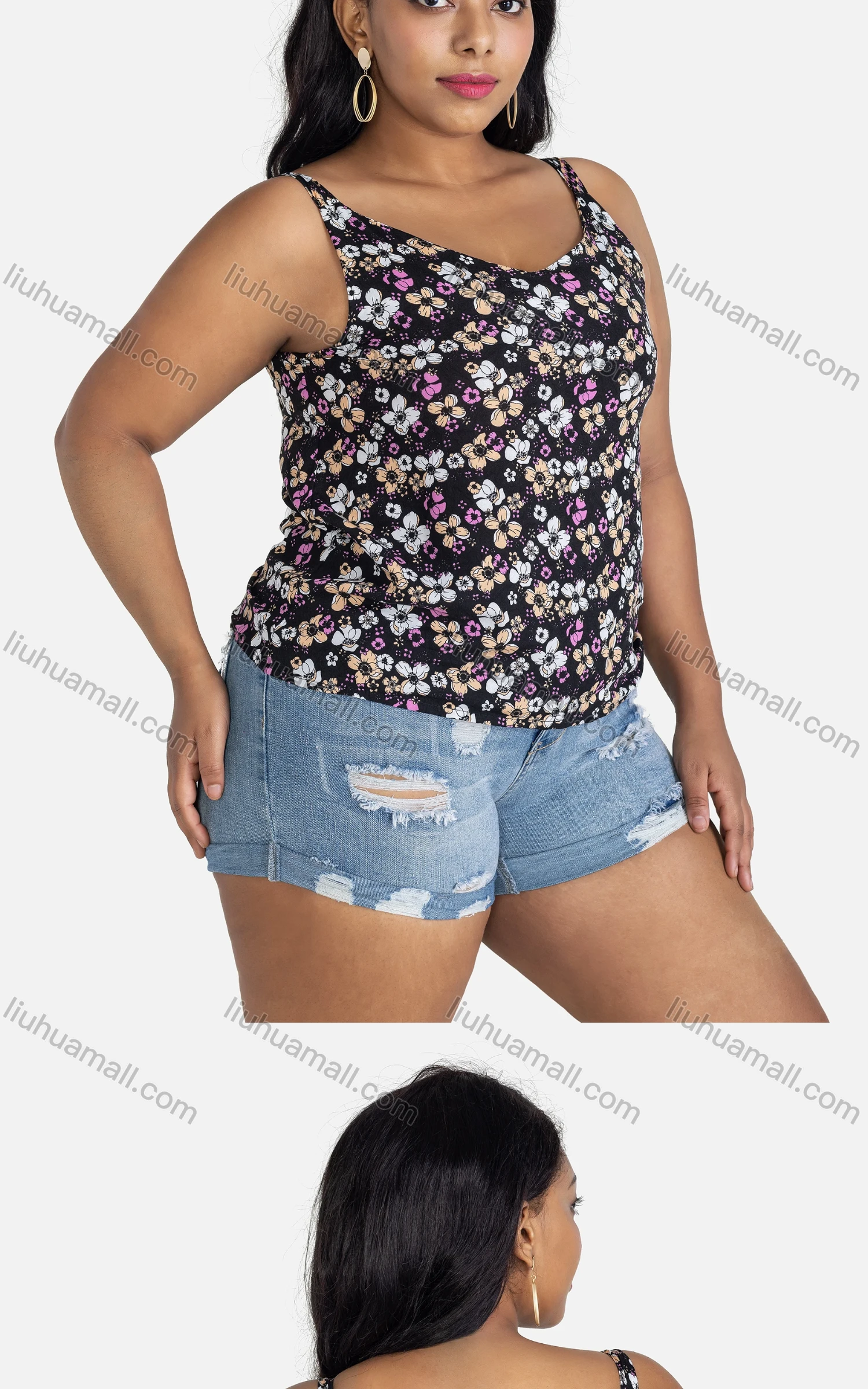 Wholesale Women's Casual Sweetheart Loose Fit Floral Tank Top - Liuhuamall