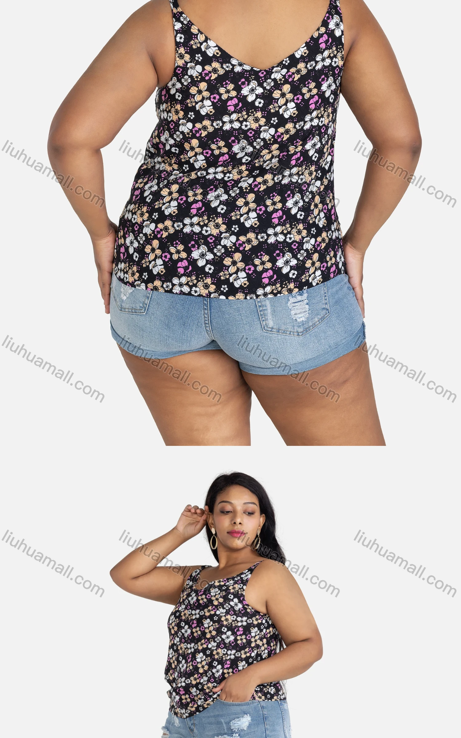 Wholesale Women's Casual Sweetheart Loose Fit Floral Tank Top - Liuhuamall