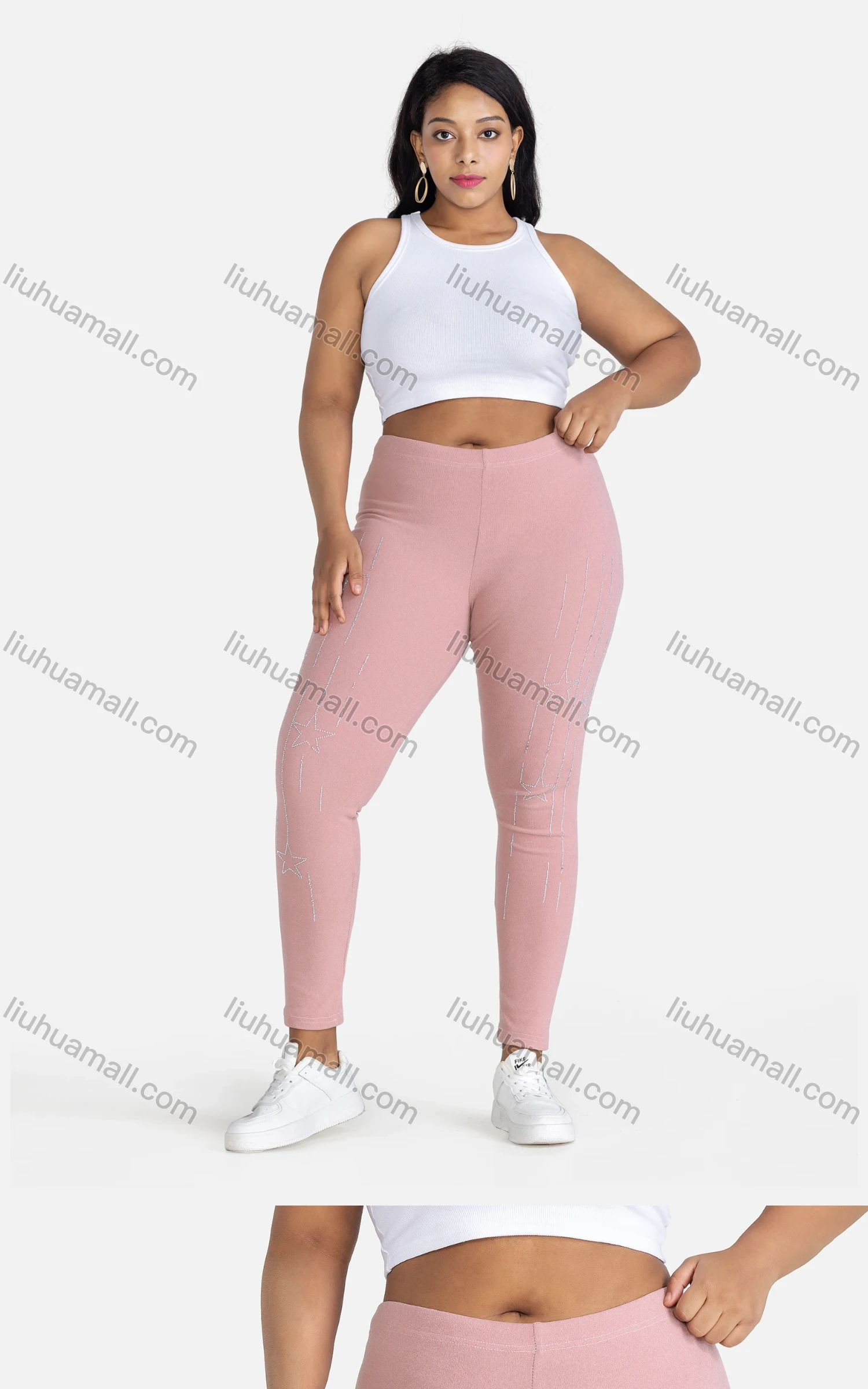 Wholesale Women's Sporty Plain Skinny Fit Elastic Waist Rhinestone Yoga Leggings - Liuhuamall