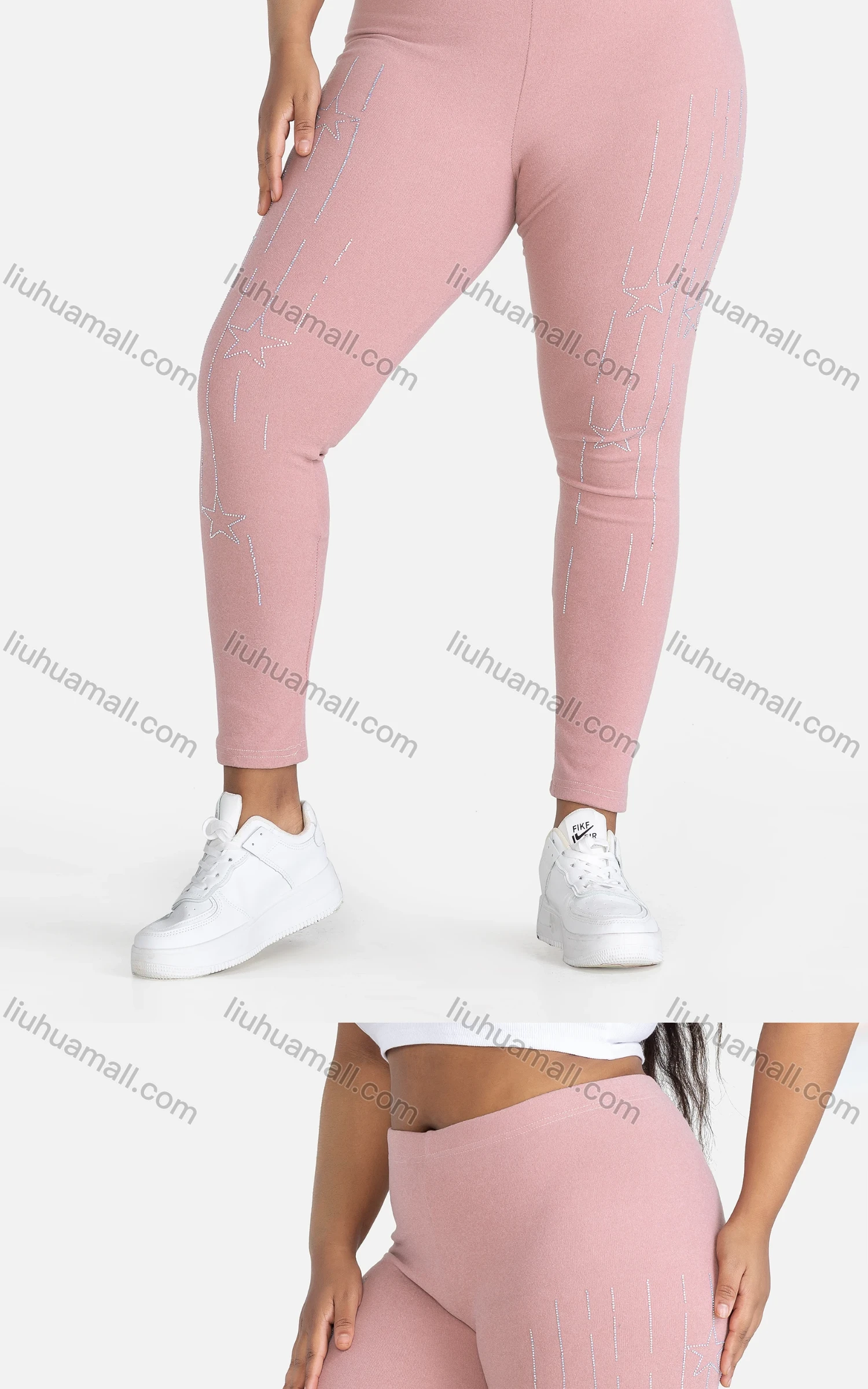 Wholesale Women's Sporty Plain Skinny Fit Elastic Waist Rhinestone Yoga Leggings - Liuhuamall