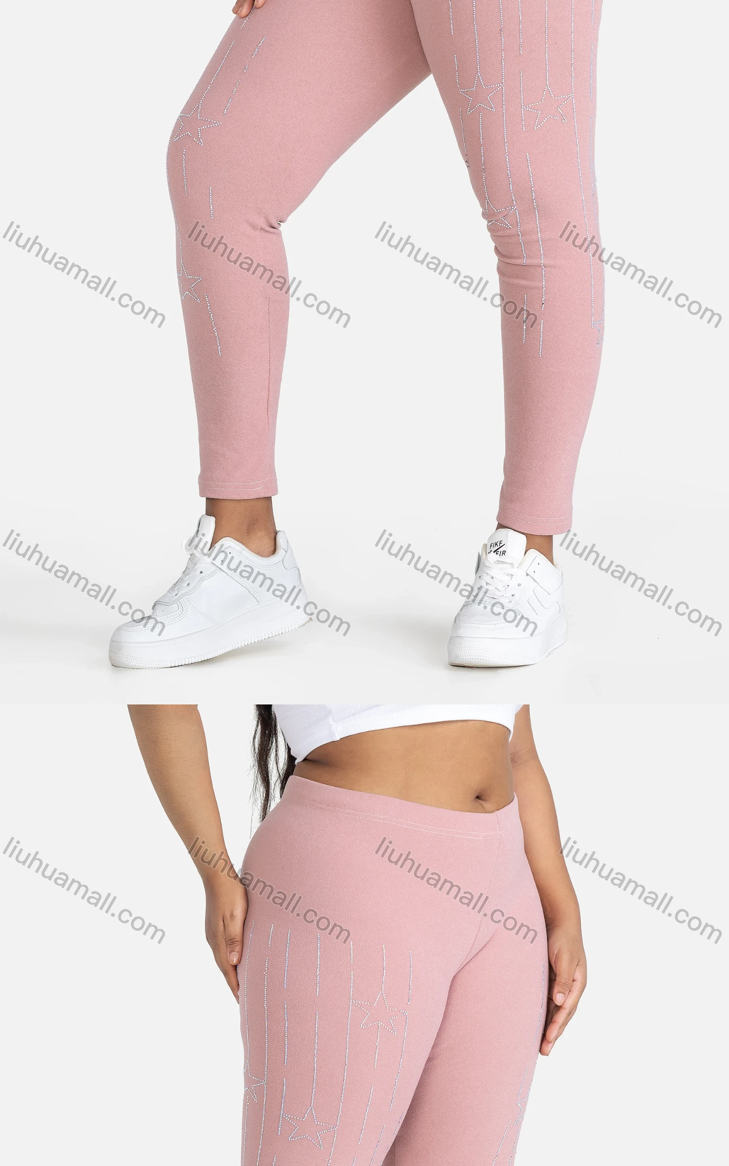 Wholesale Women's Sporty Plain Skinny Fit Elastic Waist Rhinestone Yoga Leggings - Liuhuamall