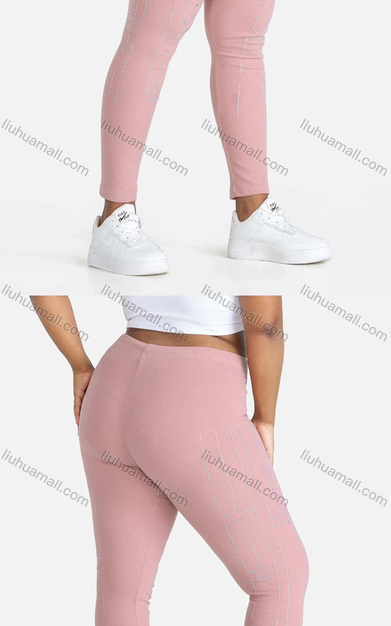 Wholesale Women's Sporty Plain Skinny Fit Elastic Waist Rhinestone Yoga Leggings - Liuhuamall