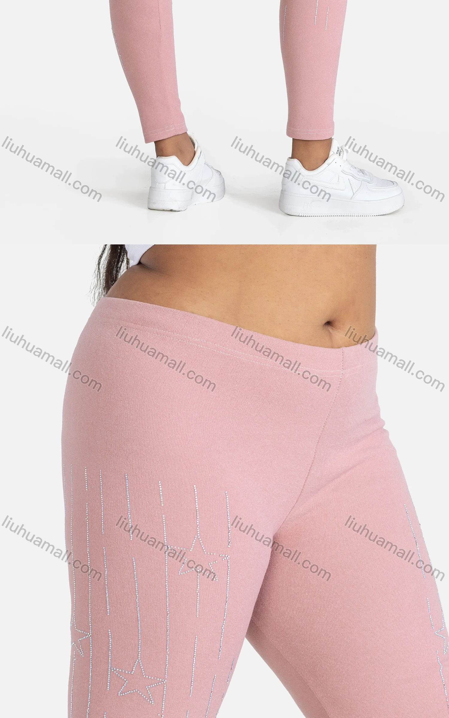 Wholesale Women's Sporty Plain Skinny Fit Elastic Waist Rhinestone Yoga Leggings - Liuhuamall