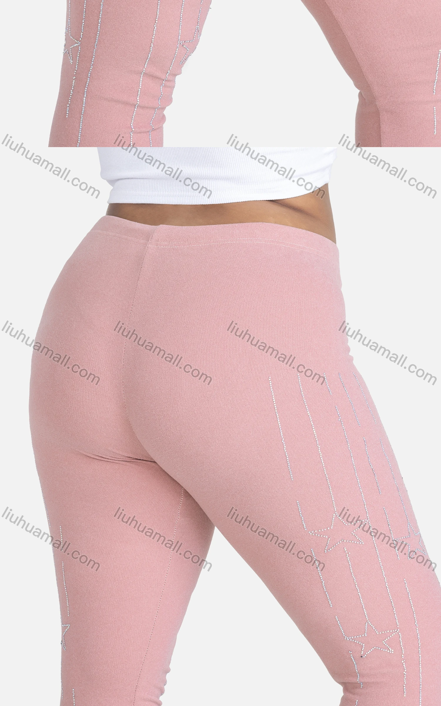 Wholesale Women's Sporty Plain Skinny Fit Elastic Waist Rhinestone Yoga Leggings - Liuhuamall
