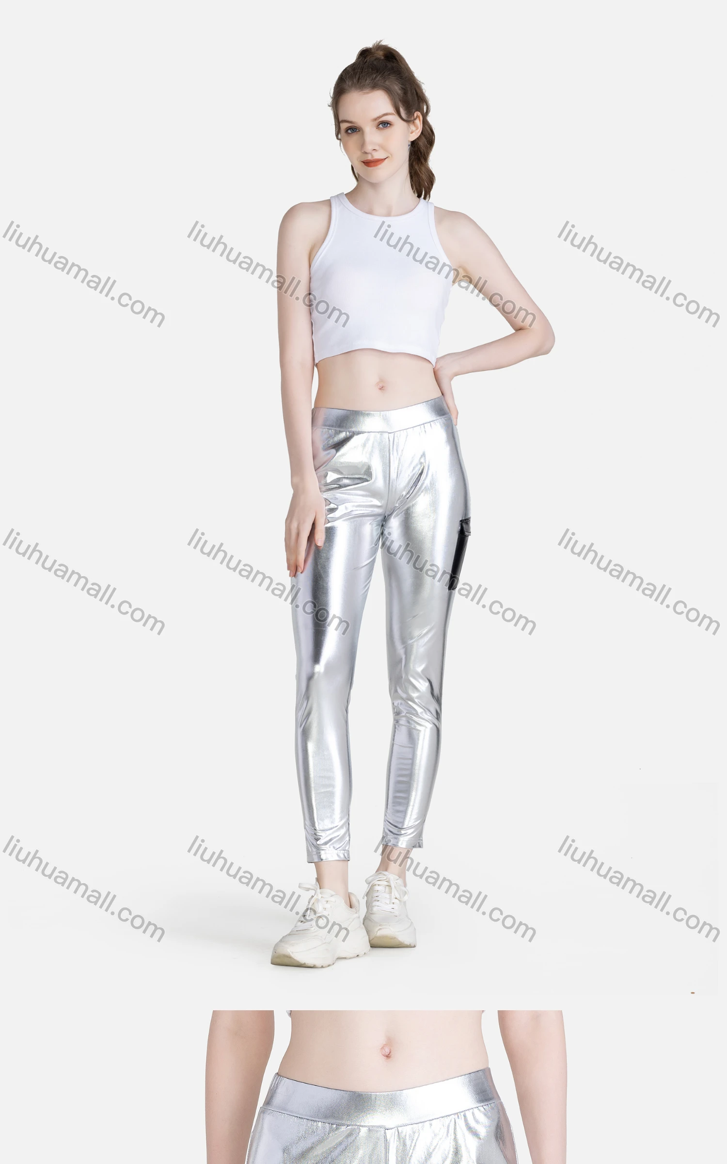 Wholesale Women's Fashion High Waist Flap Pockets Skinny Fit Pants - Liuhuamall