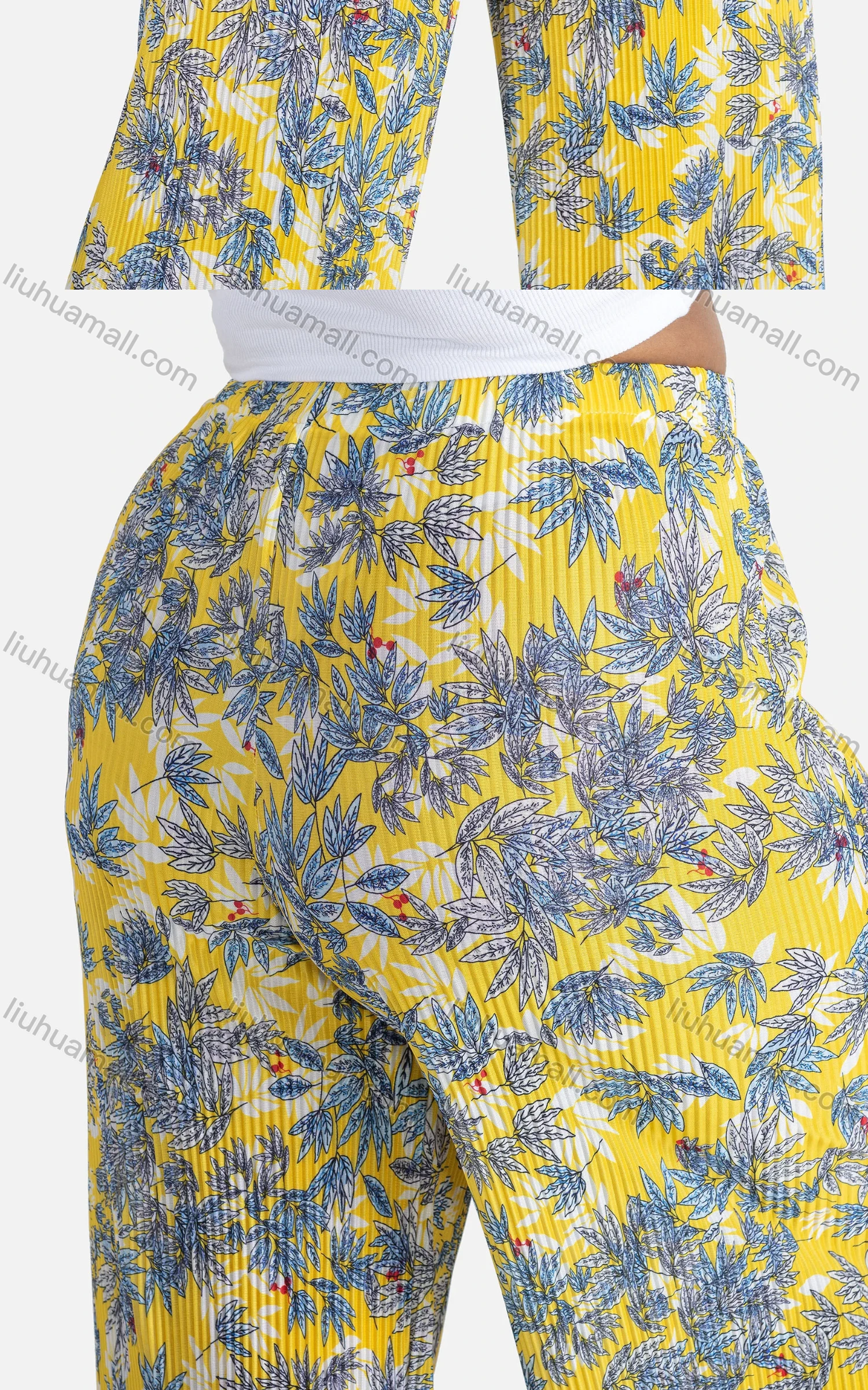 Wholesale Women's Casual Loose Fit Ruched High Waist Floral Extra-long legs Pants - Liuhuamall