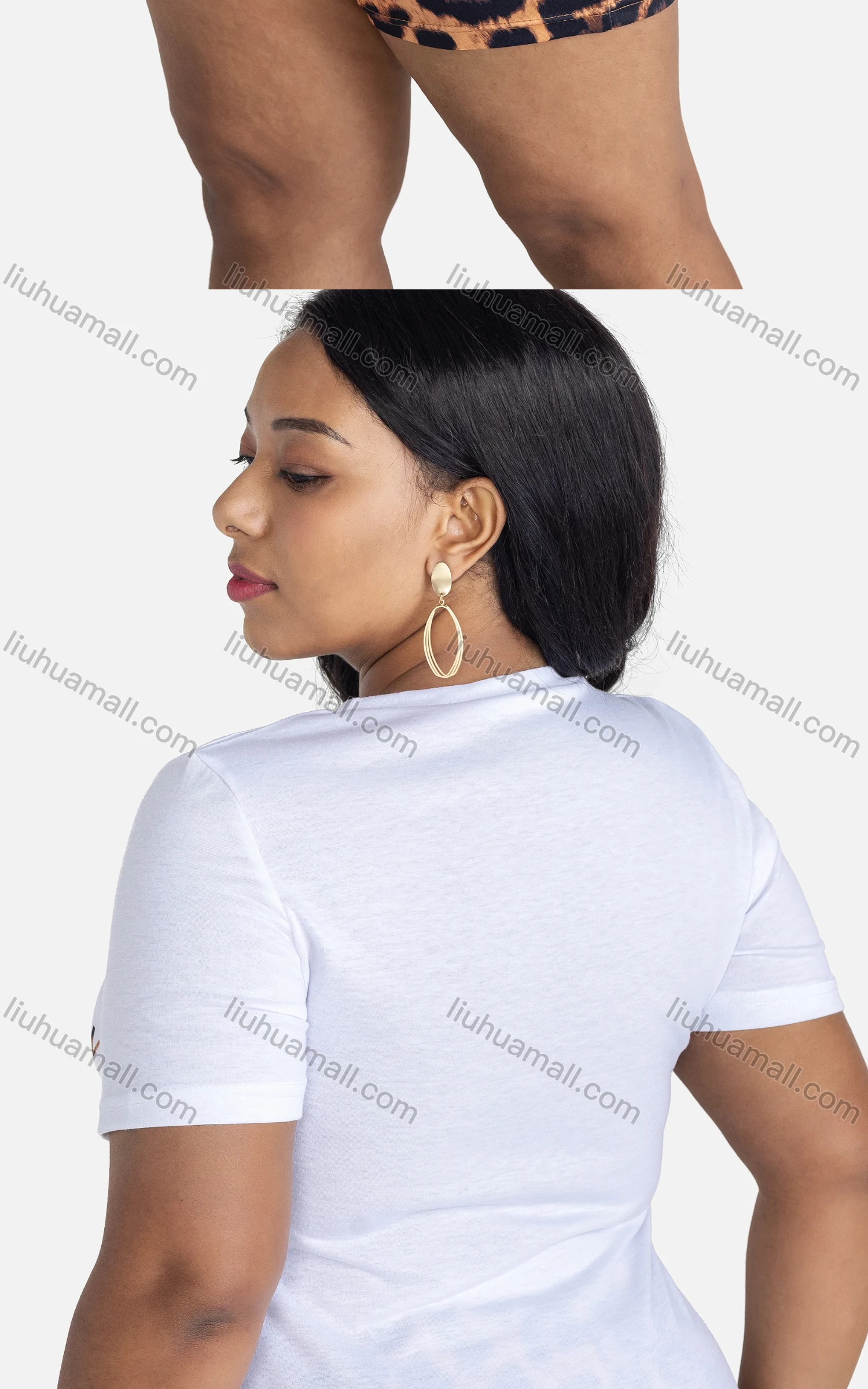 Wholesale Women's Casual Letter Split Side Short Sleeve Tee & Leopard Skinny Fit Shorts Set - Liuhuamall