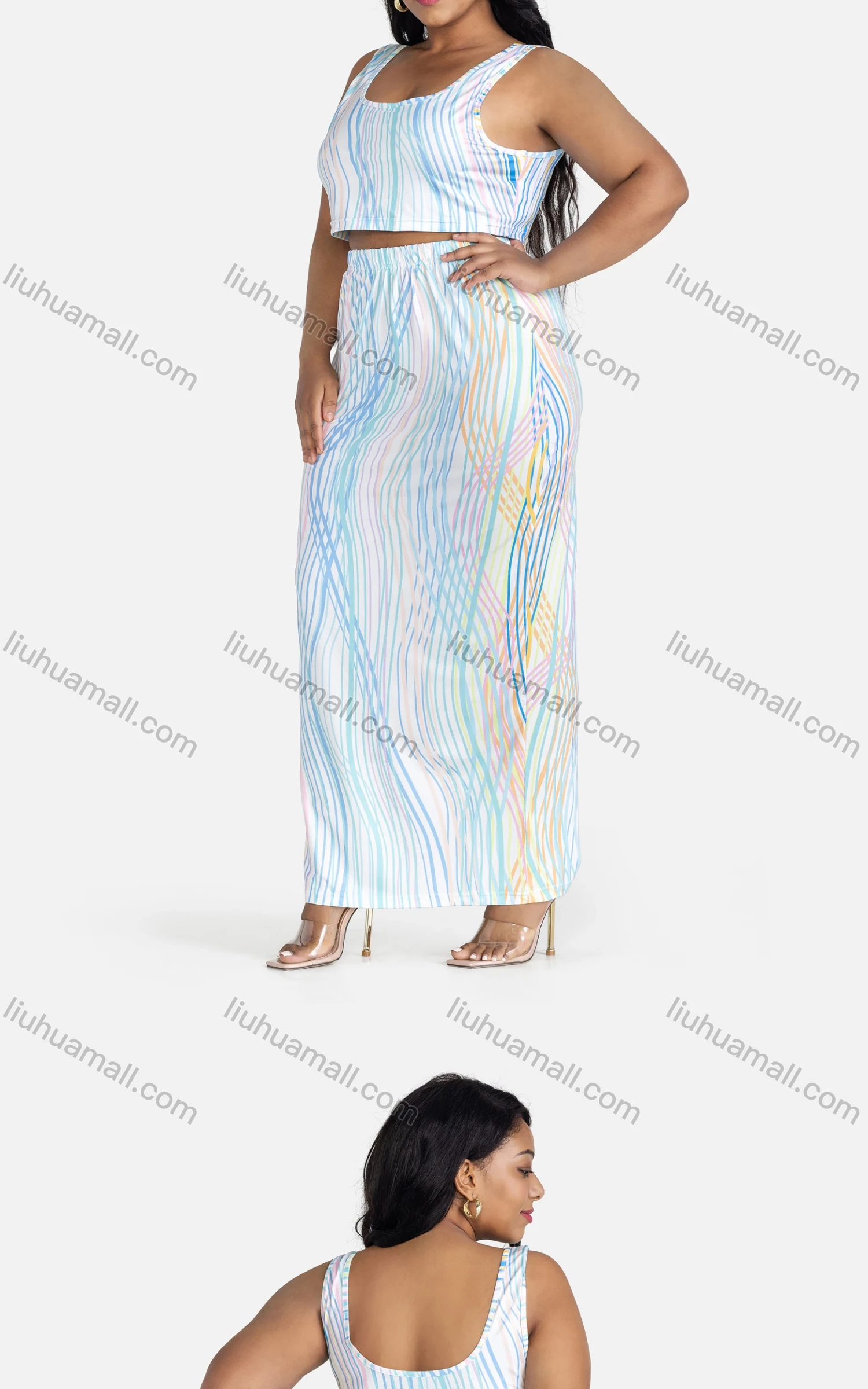 Wholesale Women's Casual Striped Crop Tank Top & Maxi Skirt 2-piece Set - Liuhuamall