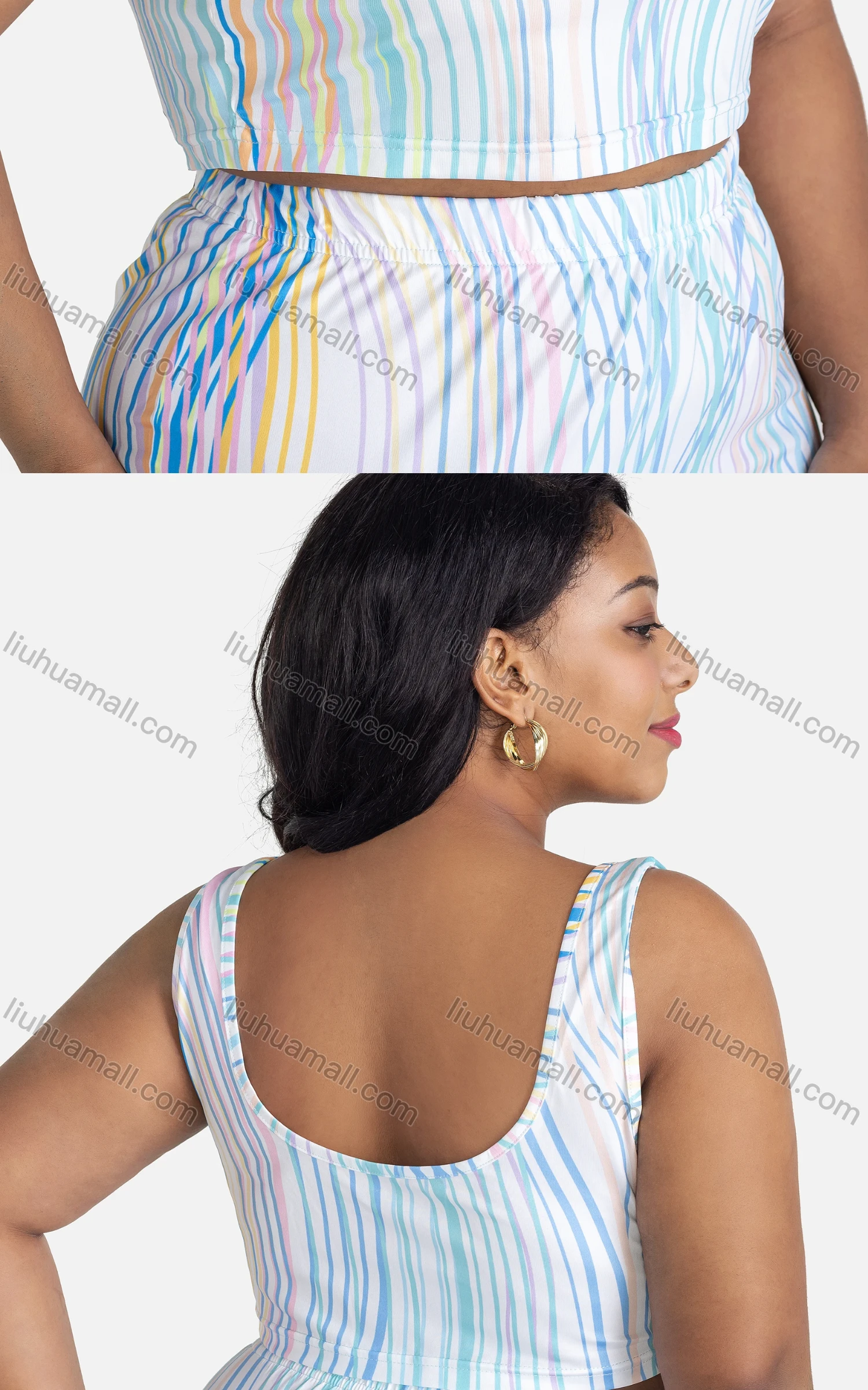 Wholesale Women's Casual Striped Crop Tank Top & Maxi Skirt 2-piece Set - Liuhuamall