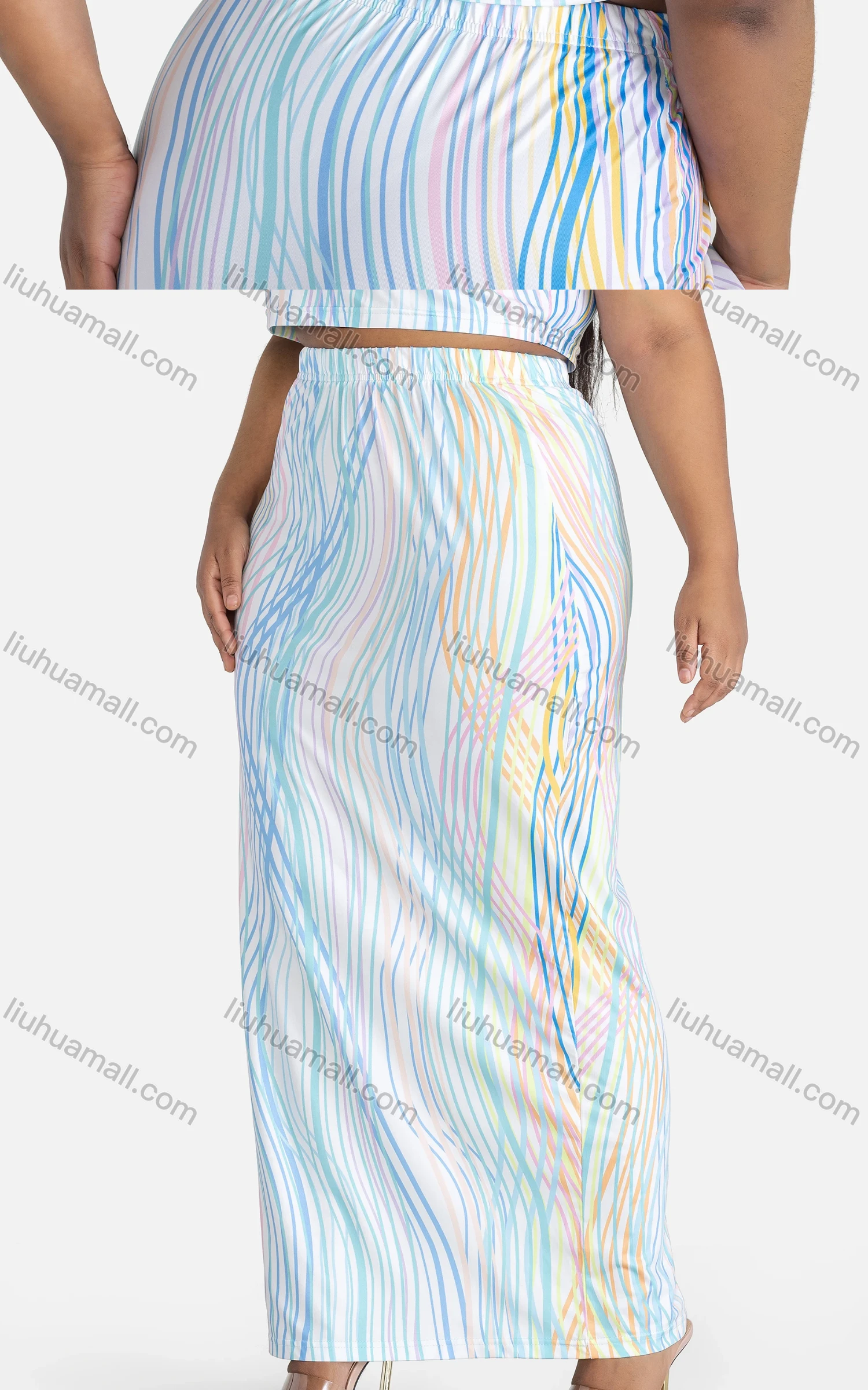 Wholesale Women's Casual Striped Crop Tank Top & Maxi Skirt 2-piece Set - Liuhuamall
