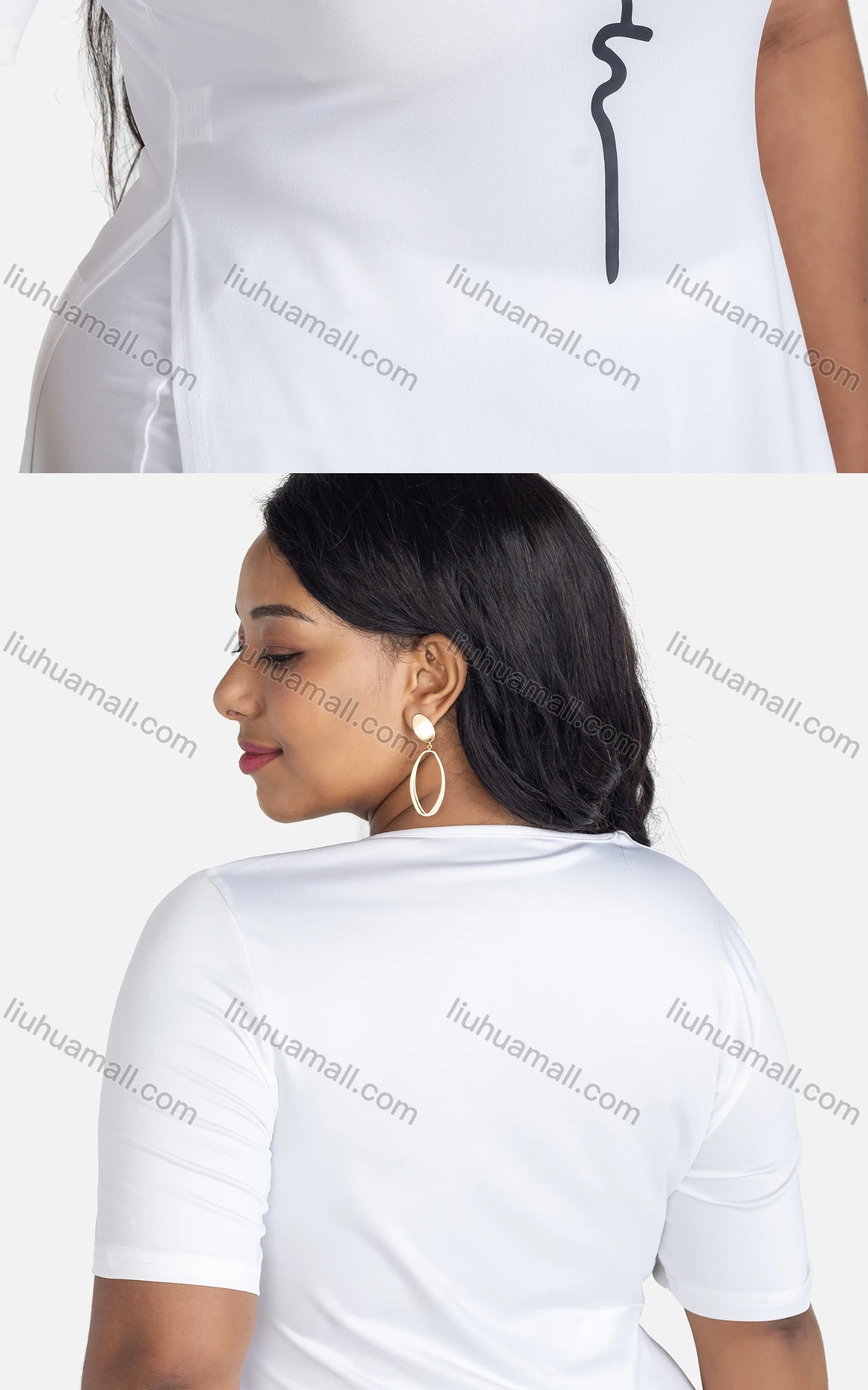 Wholesale Women's Sexy Loose Fit Crew Neck Short Sleeve Split Side Dress - Liuhuamall