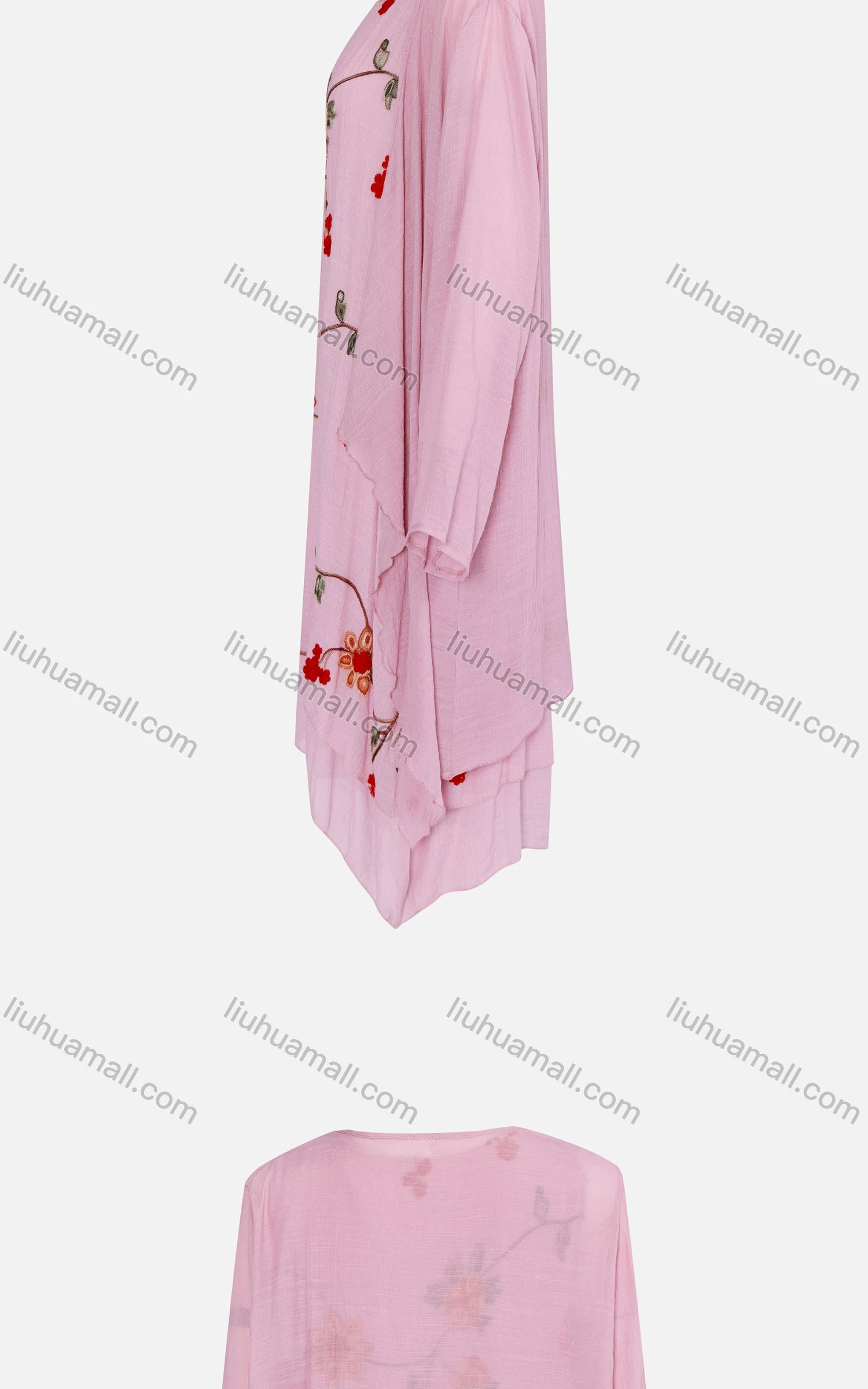 Wholesale Women's Casual Cardigan & Embroidered Floral Curved Hem Dress 2-piece Set 1613-1# - Liuhuamall