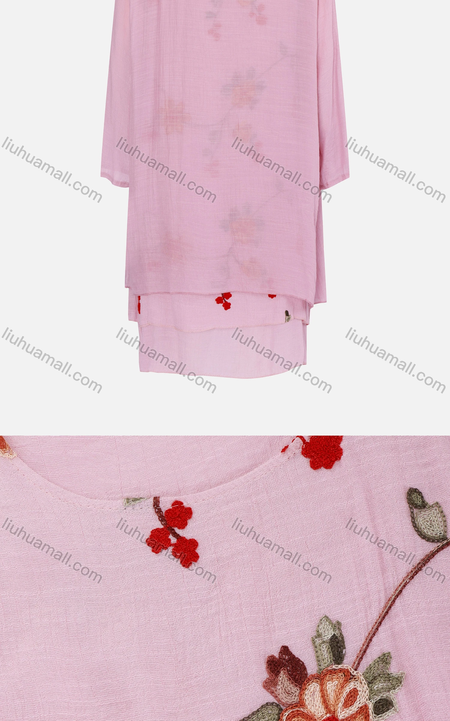 Wholesale Women's Casual Cardigan & Embroidered Floral Curved Hem Dress 2-piece Set 1613-1# - Liuhuamall