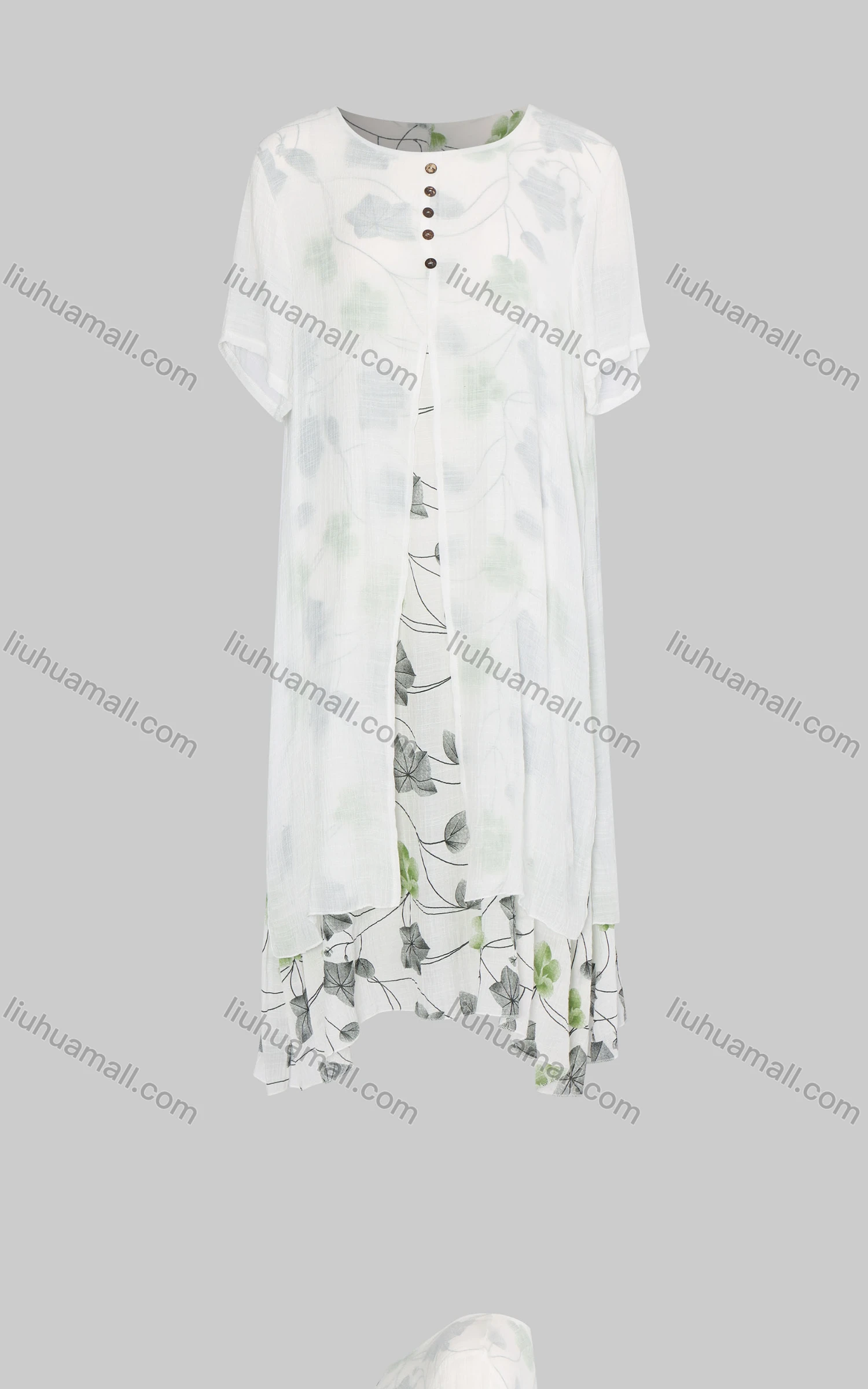 Wholesale Women's Casual Button Front Cardigan & Floral Tank Dress 2-piece Set 05V# - Liuhuamall