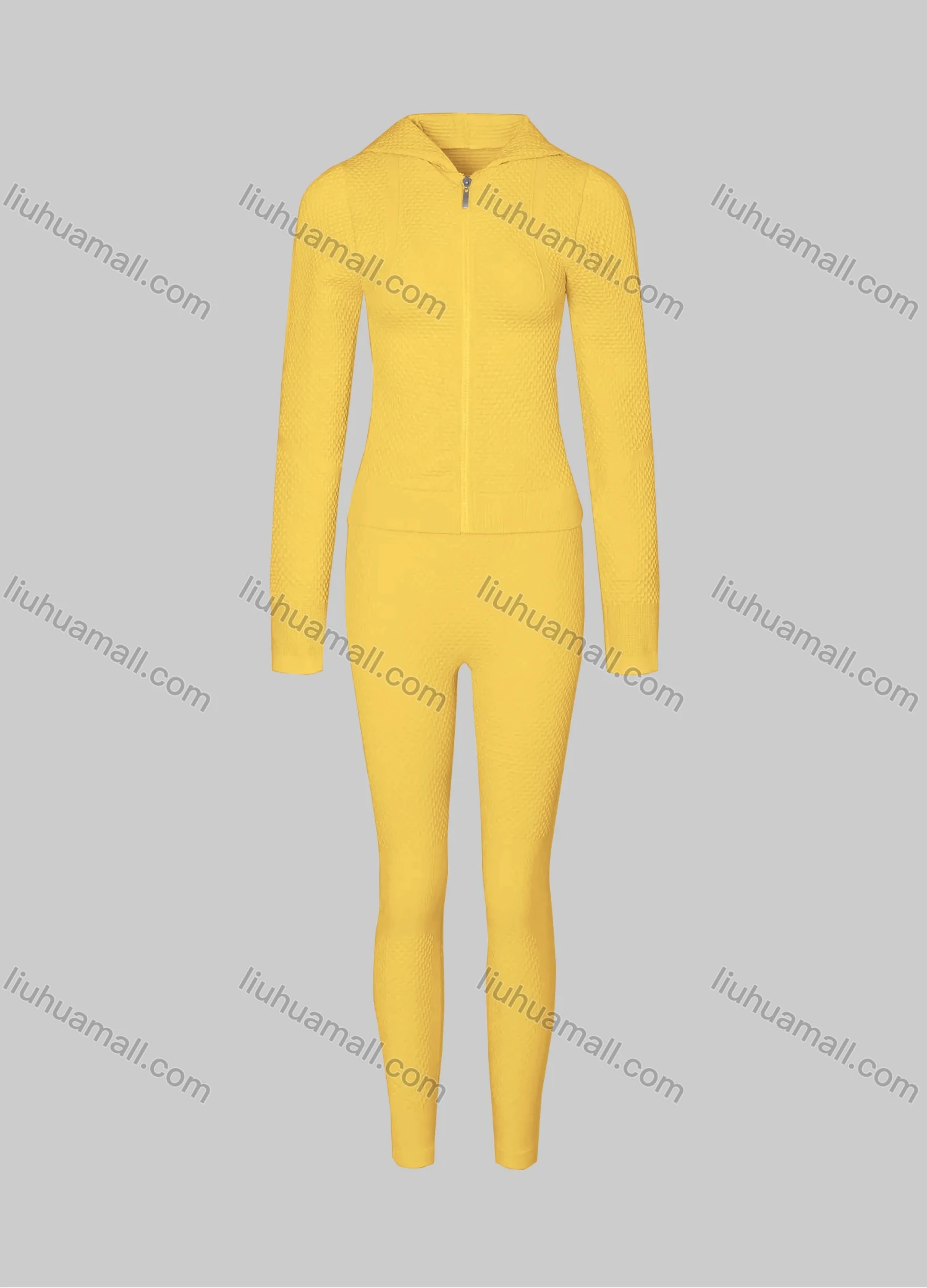 Wholesale Women's Sporty Plain Breathable Zipper Hoodie & High Stretch Leggins 2-piece Set - Liuhuamall