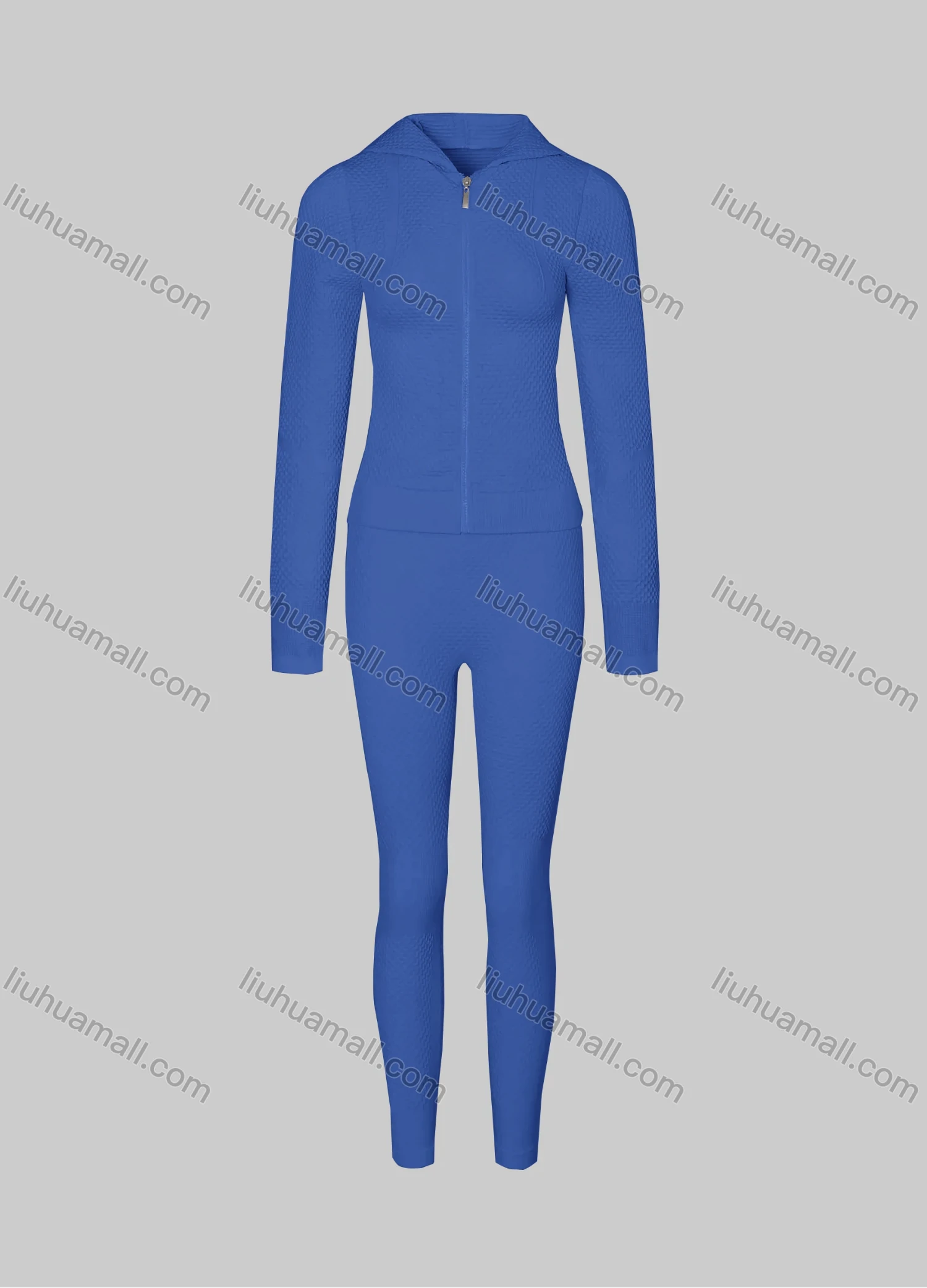 Wholesale Women's Sporty Plain Breathable Zipper Hoodie & High Stretch Leggins 2-piece Set - Liuhuamall