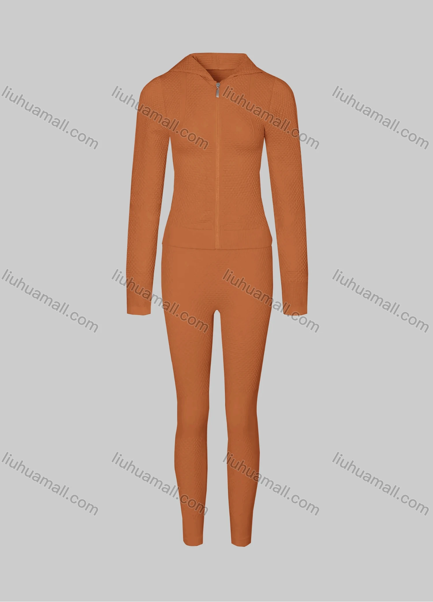 Wholesale Women's Sporty Plain Breathable Zipper Hoodie & High Stretch Leggins 2-piece Set - Liuhuamall