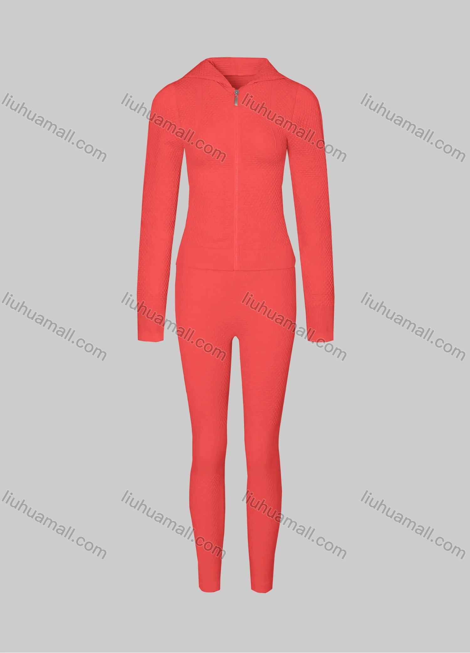 Wholesale Women's Sporty Plain Breathable Zipper Hoodie & High Stretch Leggins 2-piece Set - Liuhuamall
