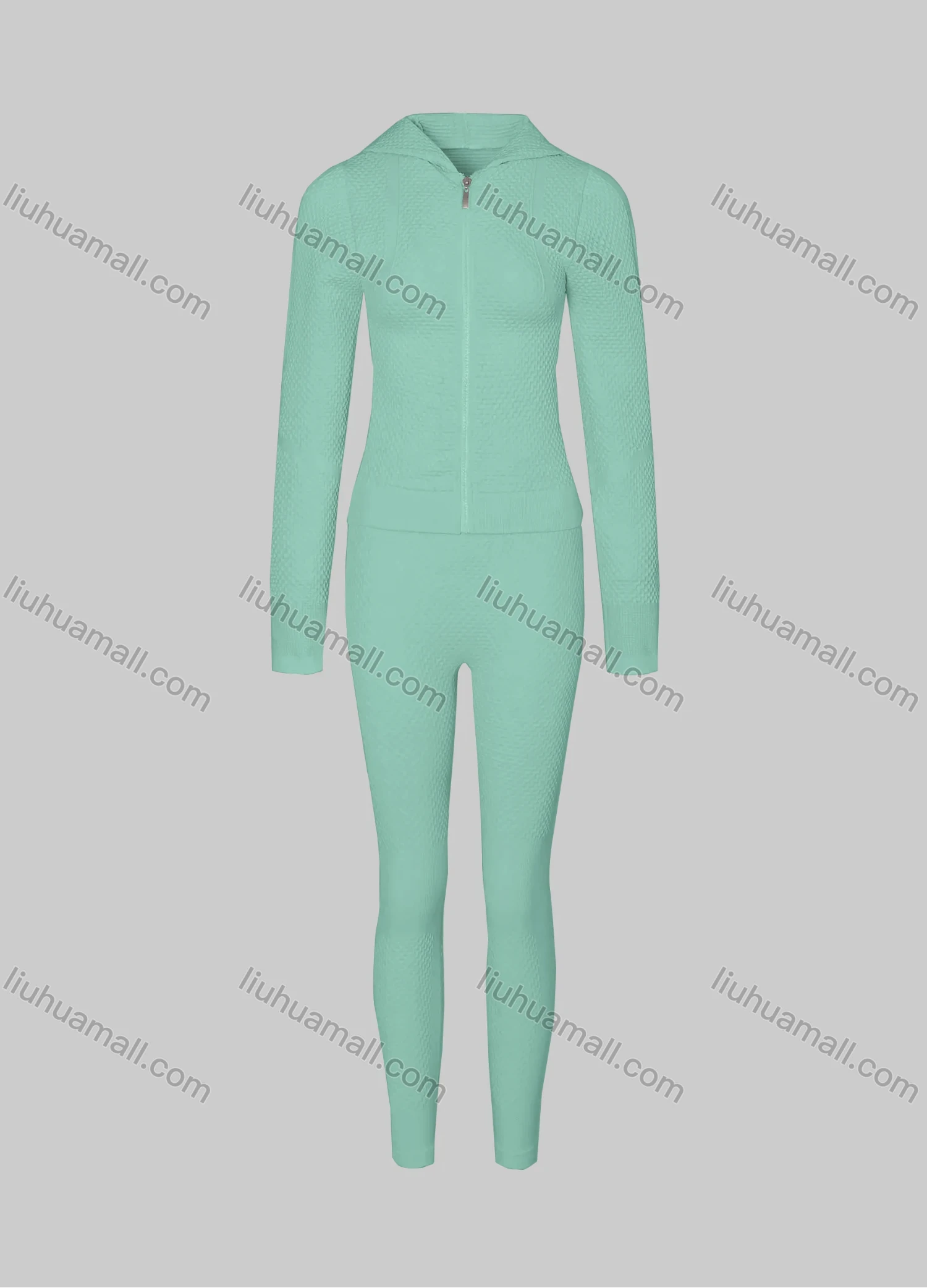 Wholesale Women's Sporty Plain Breathable Zipper Hoodie & High Stretch Leggins 2-piece Set - Liuhuamall