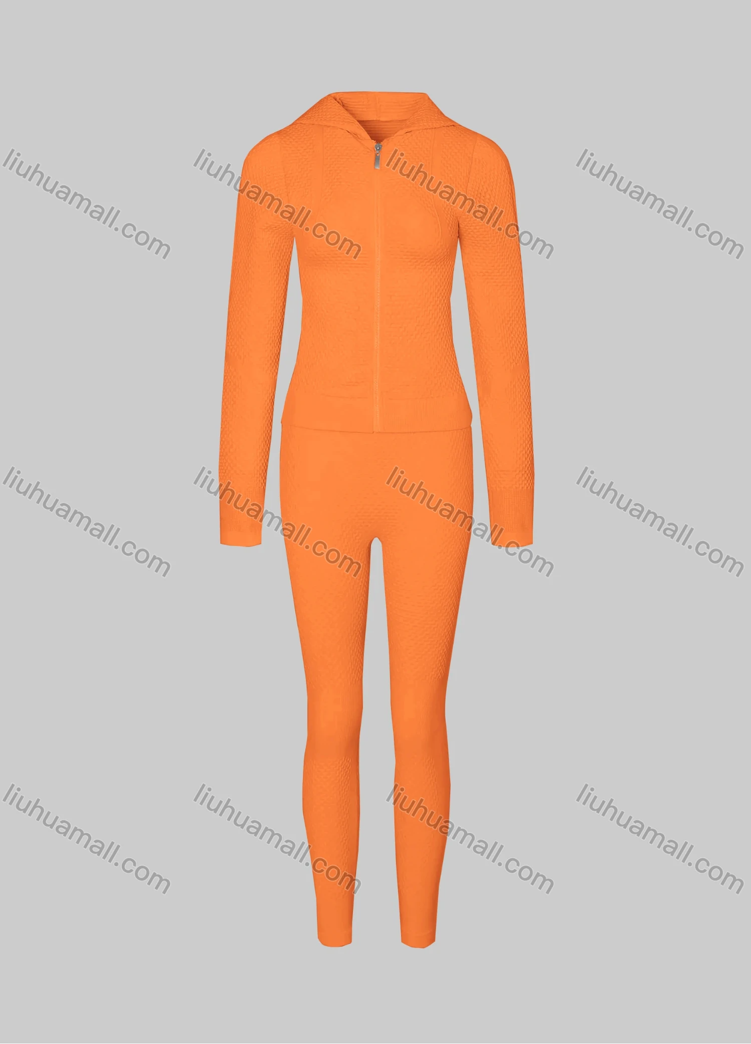 Wholesale Women's Sporty Plain Breathable Zipper Hoodie & High Stretch Leggins 2-piece Set - Liuhuamall