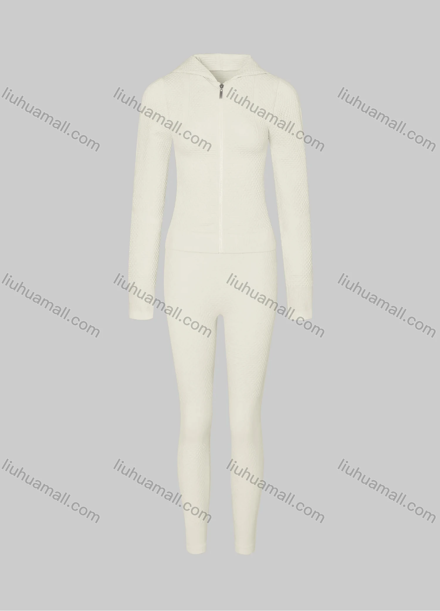 Wholesale Women's Sporty Plain Breathable Zipper Hoodie & High Stretch Leggins 2-piece Set - Liuhuamall