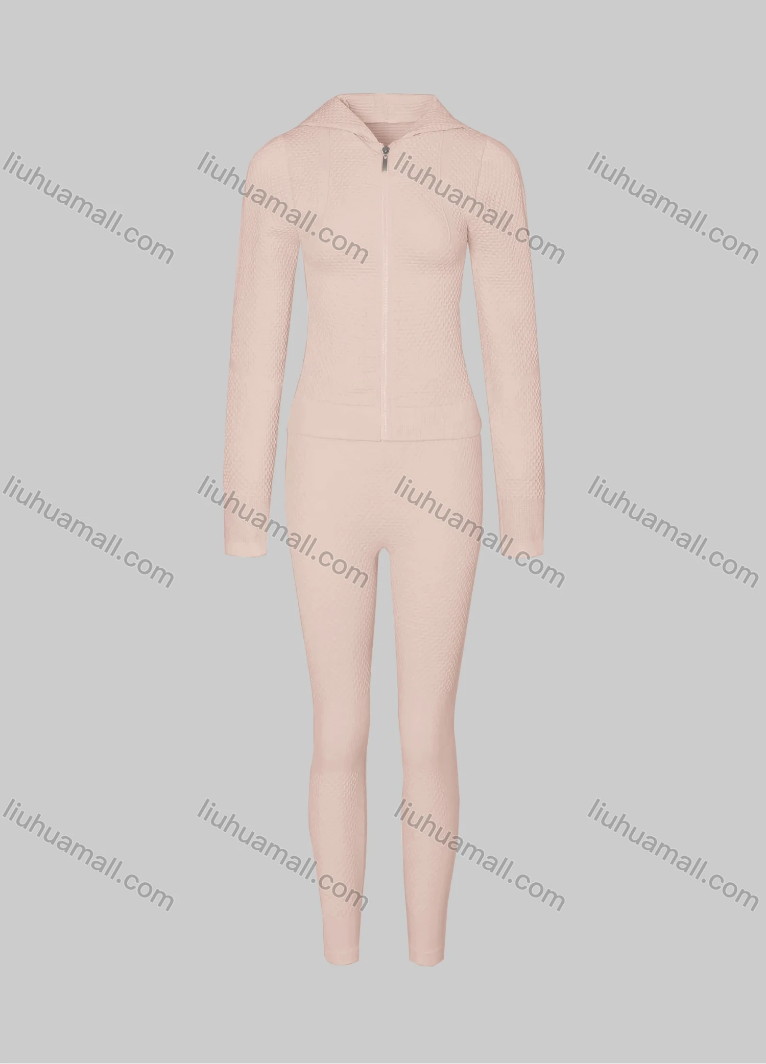 Wholesale Women's Sporty Plain Breathable Zipper Hoodie & High Stretch Leggins 2-piece Set - Liuhuamall