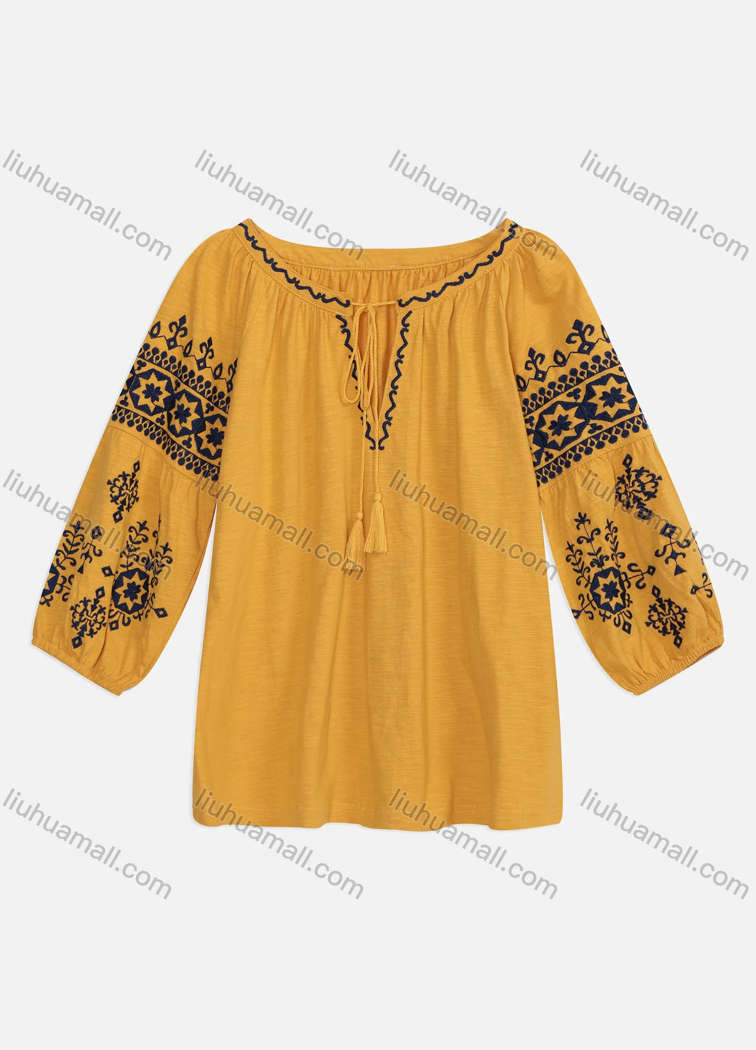 Wholesale Women's Casual Tie Neck Embroidery Long Sleeve Knitted Blouse - Liuhuamall