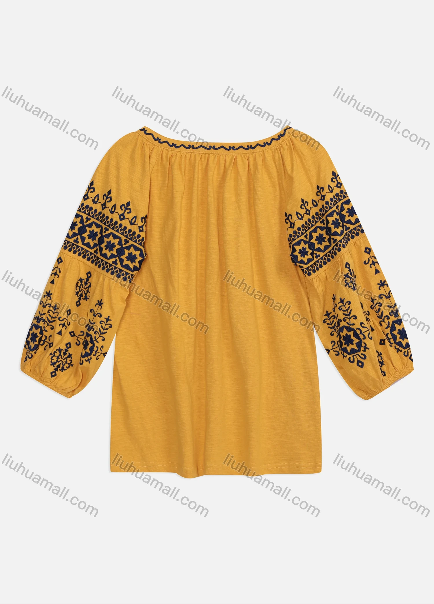 Wholesale Women's Casual Tie Neck Embroidery Long Sleeve Knitted Blouse - Liuhuamall