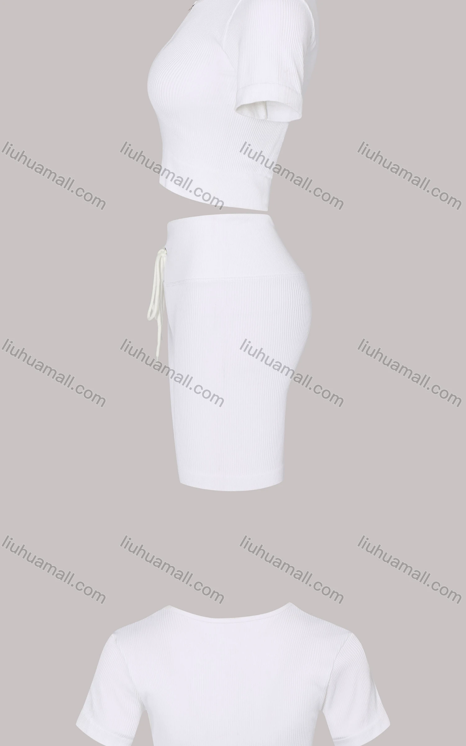 Wholesale Women's Sporty Half Zip Ribbed Crop Top & High Stretch Shorts 2-piece Set - Liuhuamall