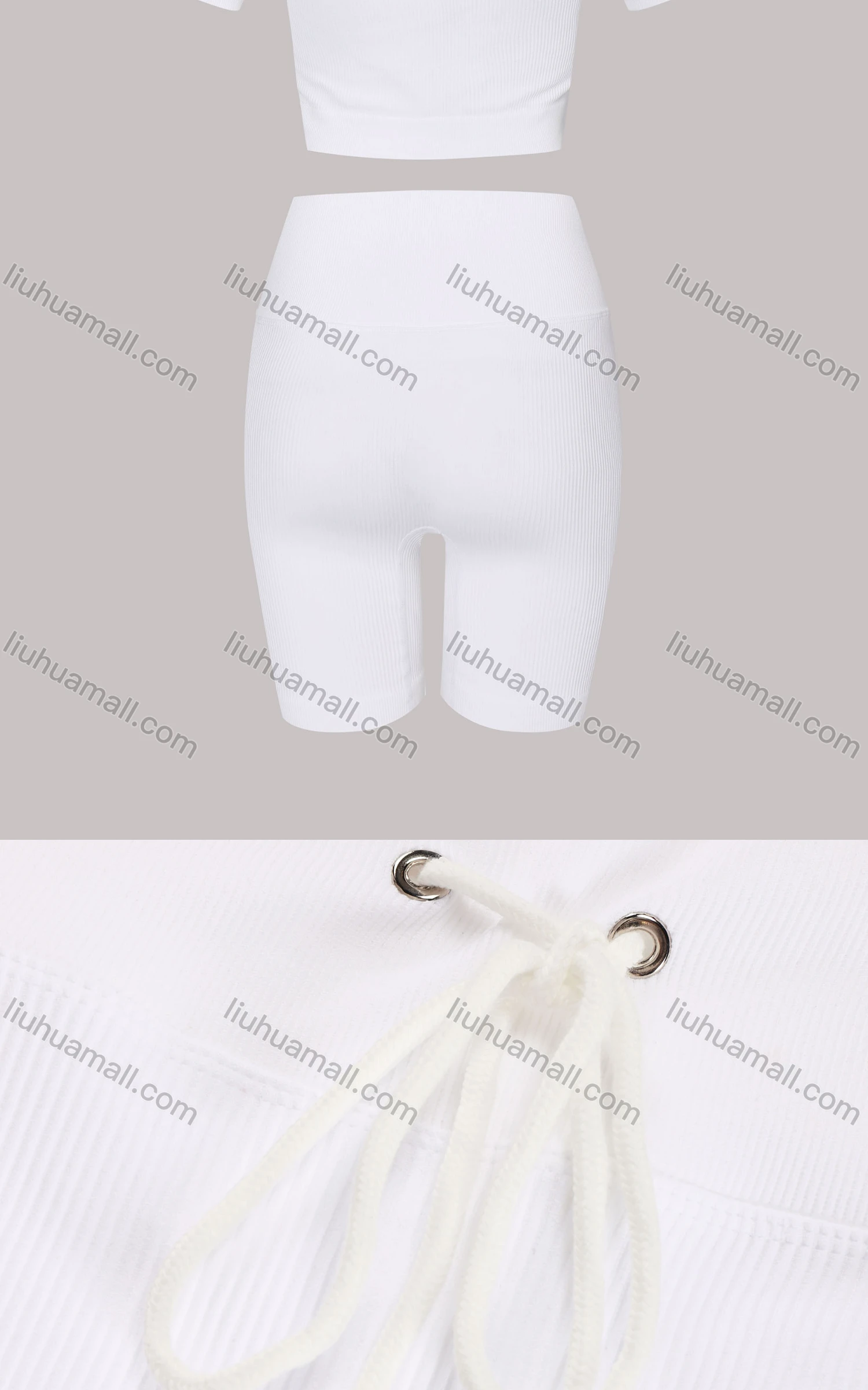 Wholesale Women's Sporty Half Zip Ribbed Crop Top & High Stretch Shorts 2-piece Set - Liuhuamall