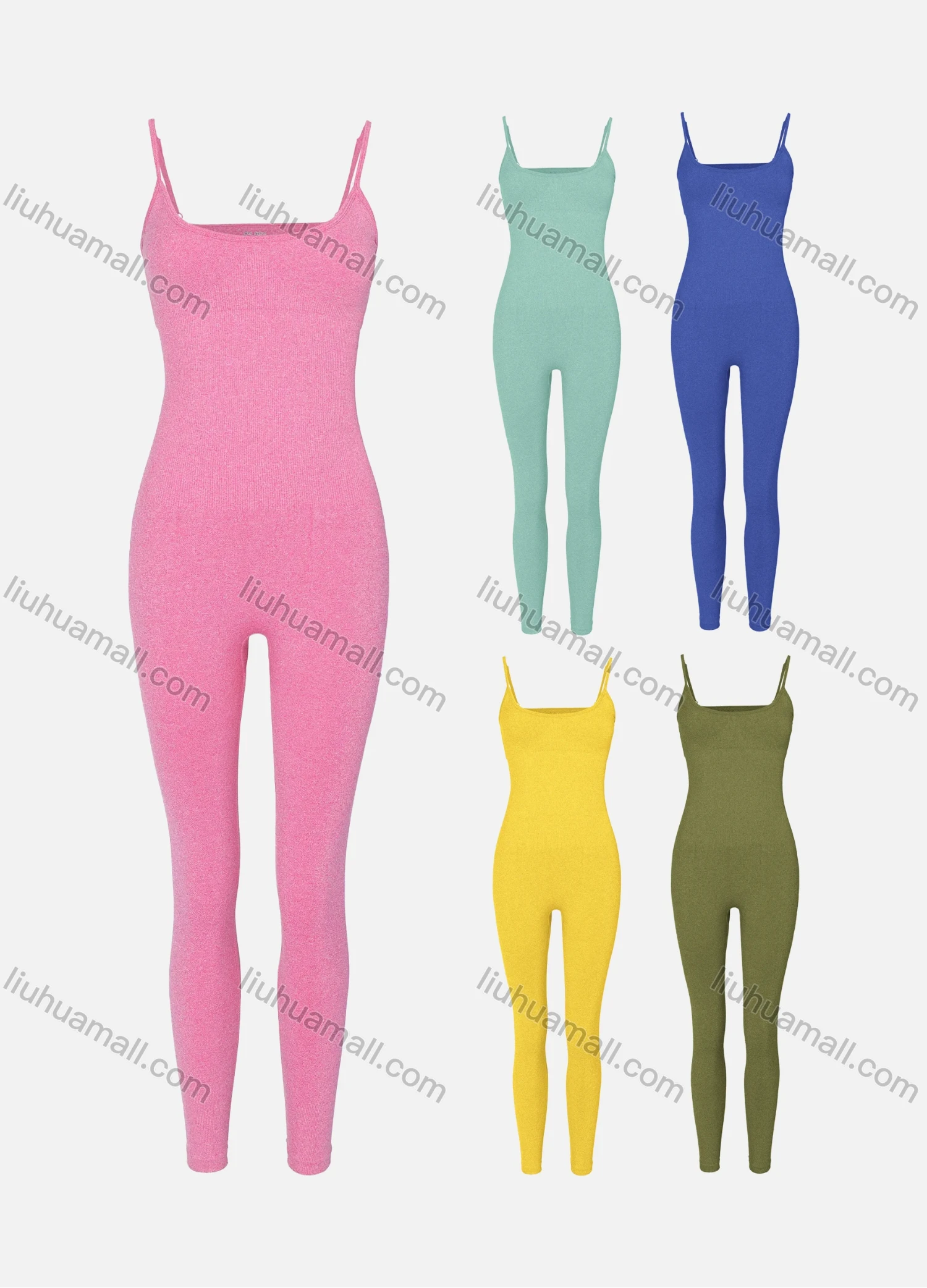 Wholesale Women's Sexy U Neck Spaghetti Strap Plain Ribbed Skinny Fit Jumpsuit - Liuhuamall