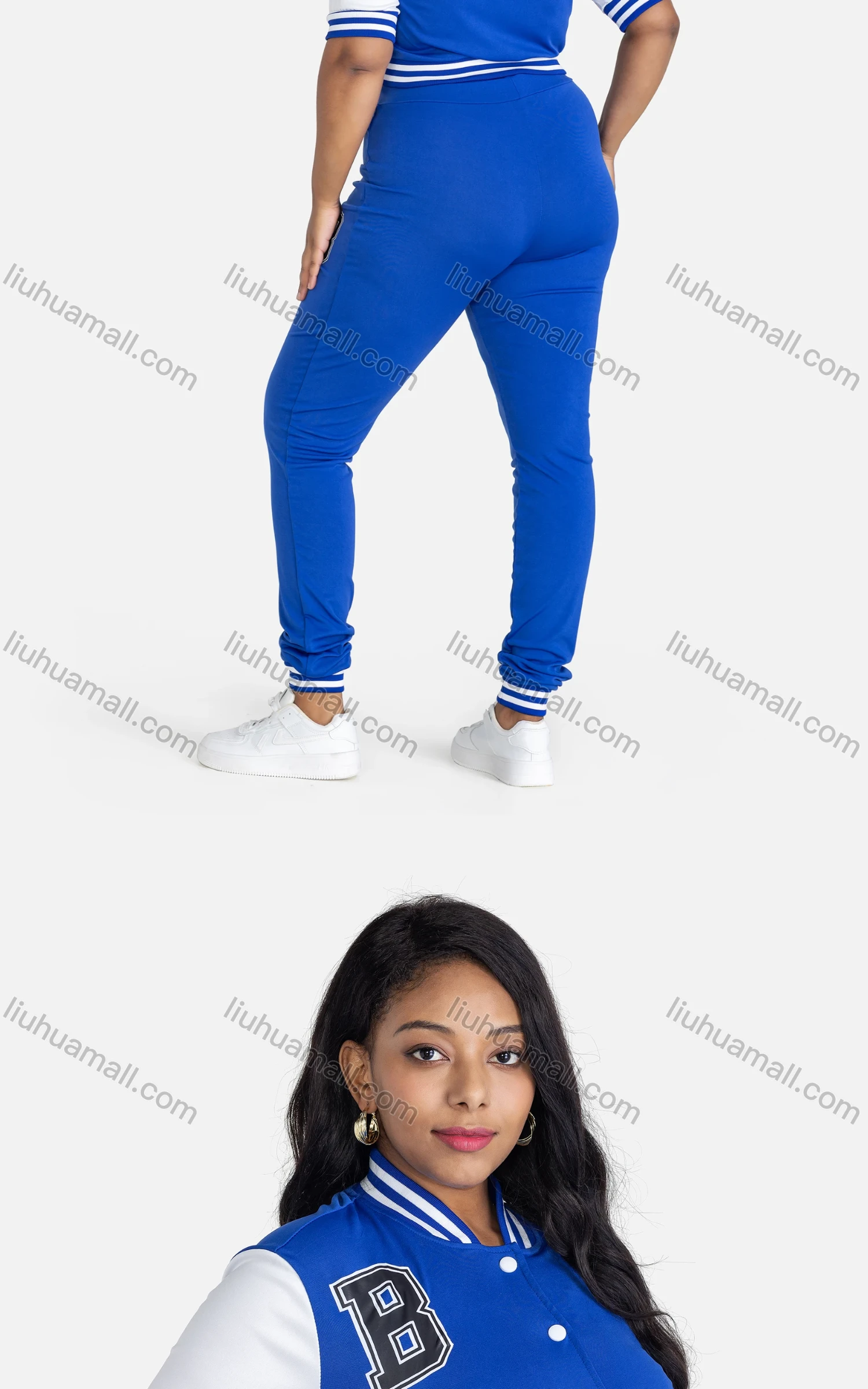 Wholesale Women's Casual Short Sleeve Crop Baseball Jacket & Sweatpants 2-piece Set - Liuhuamall