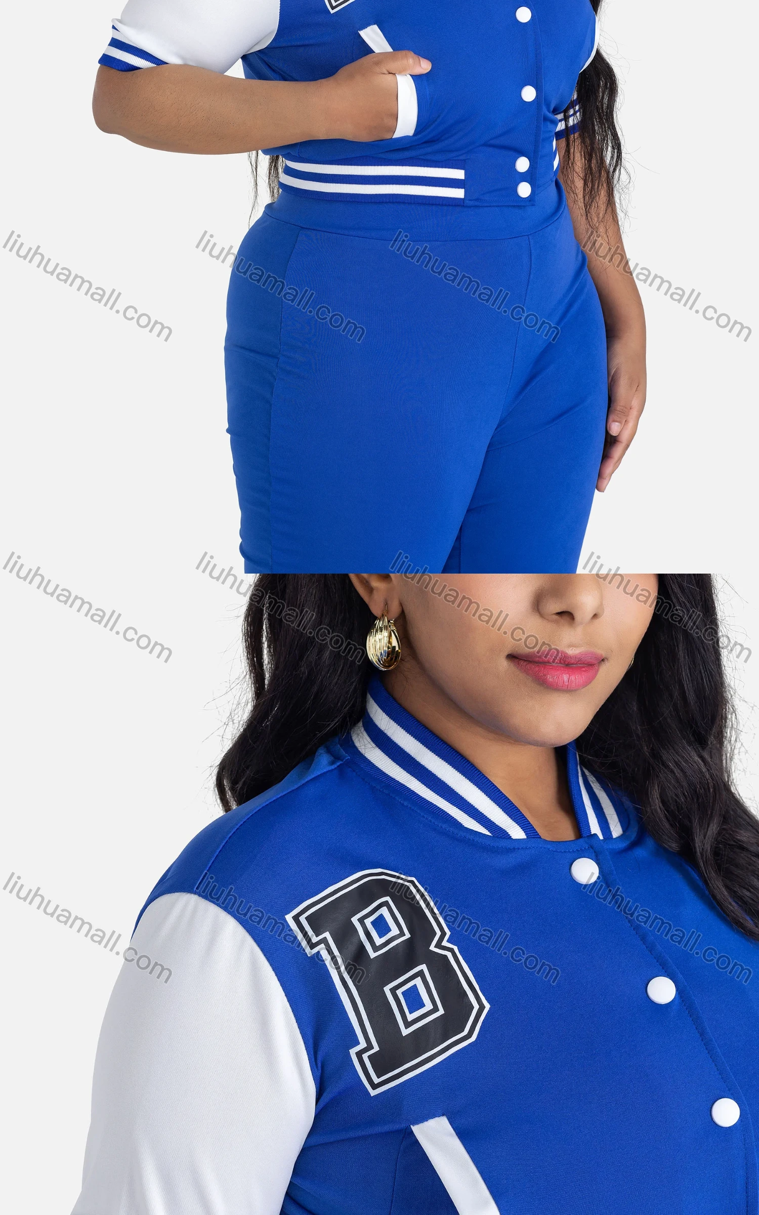Wholesale Women's Casual Short Sleeve Crop Baseball Jacket & Sweatpants 2-piece Set - Liuhuamall