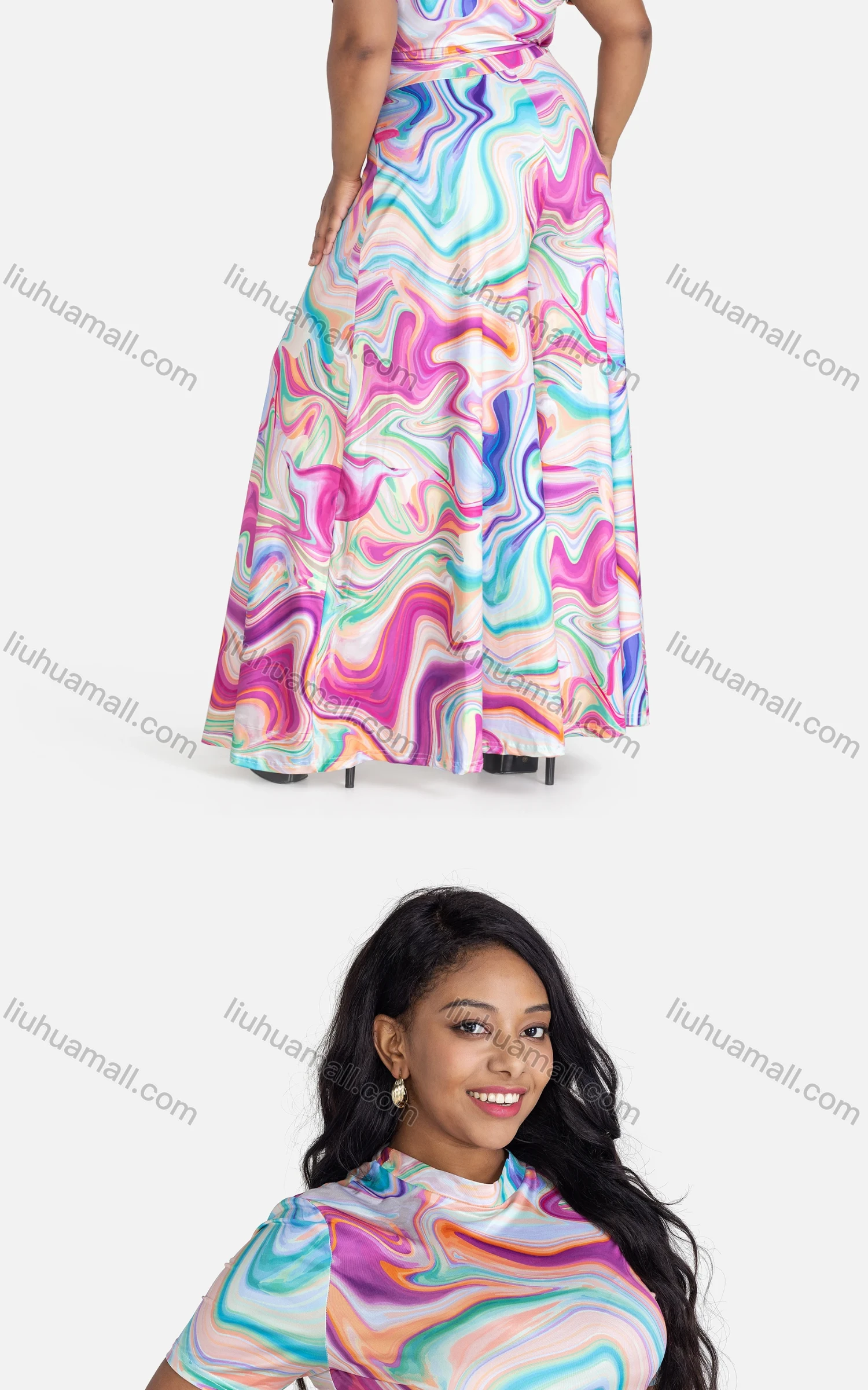 Wholesale Women's Casual Tie Dye Short Sleeve Crop Top & Wide Leg Pants 2-piece Set - Liuhuamall