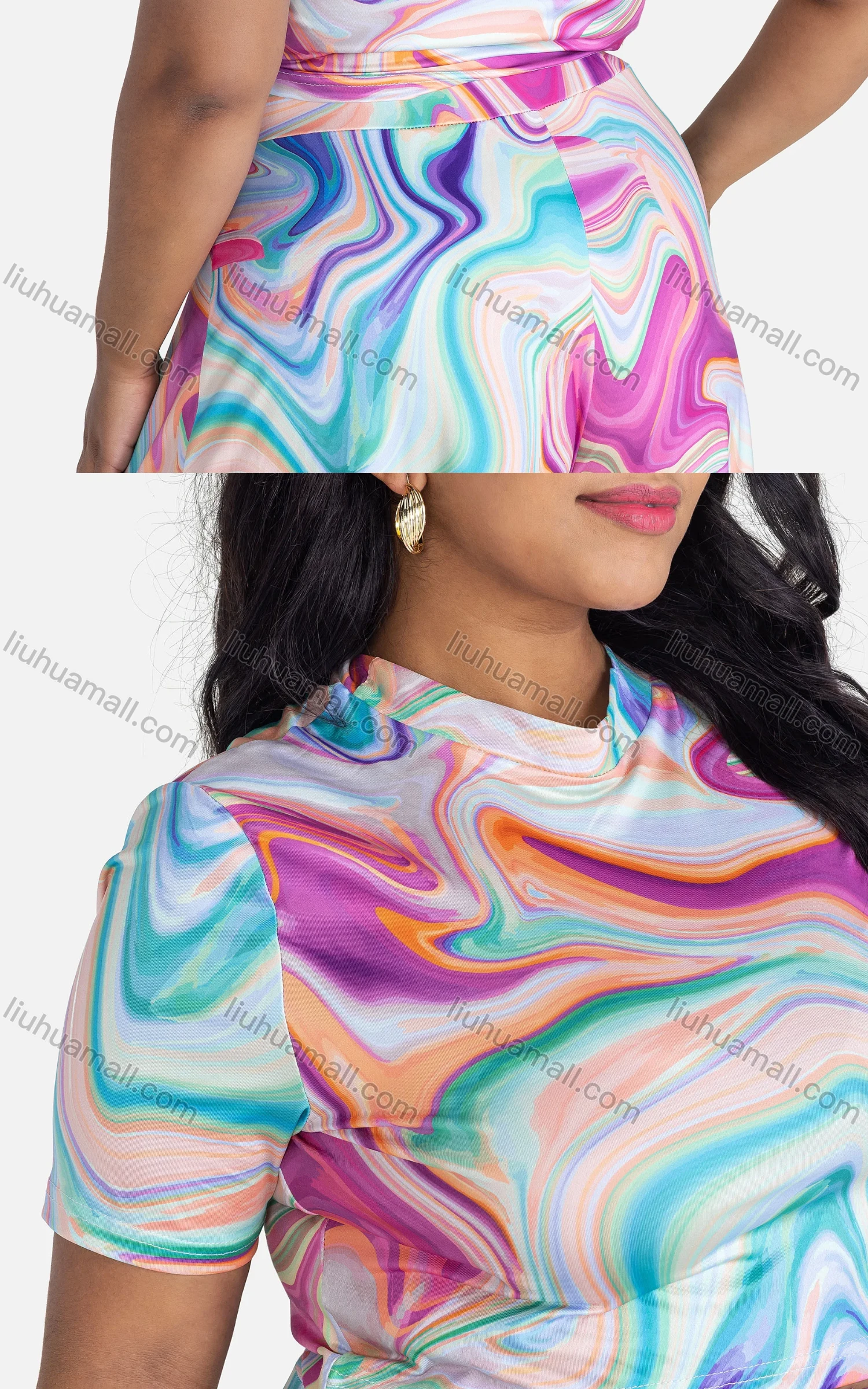 Wholesale Women's Casual Tie Dye Short Sleeve Crop Top & Wide Leg Pants 2-piece Set - Liuhuamall
