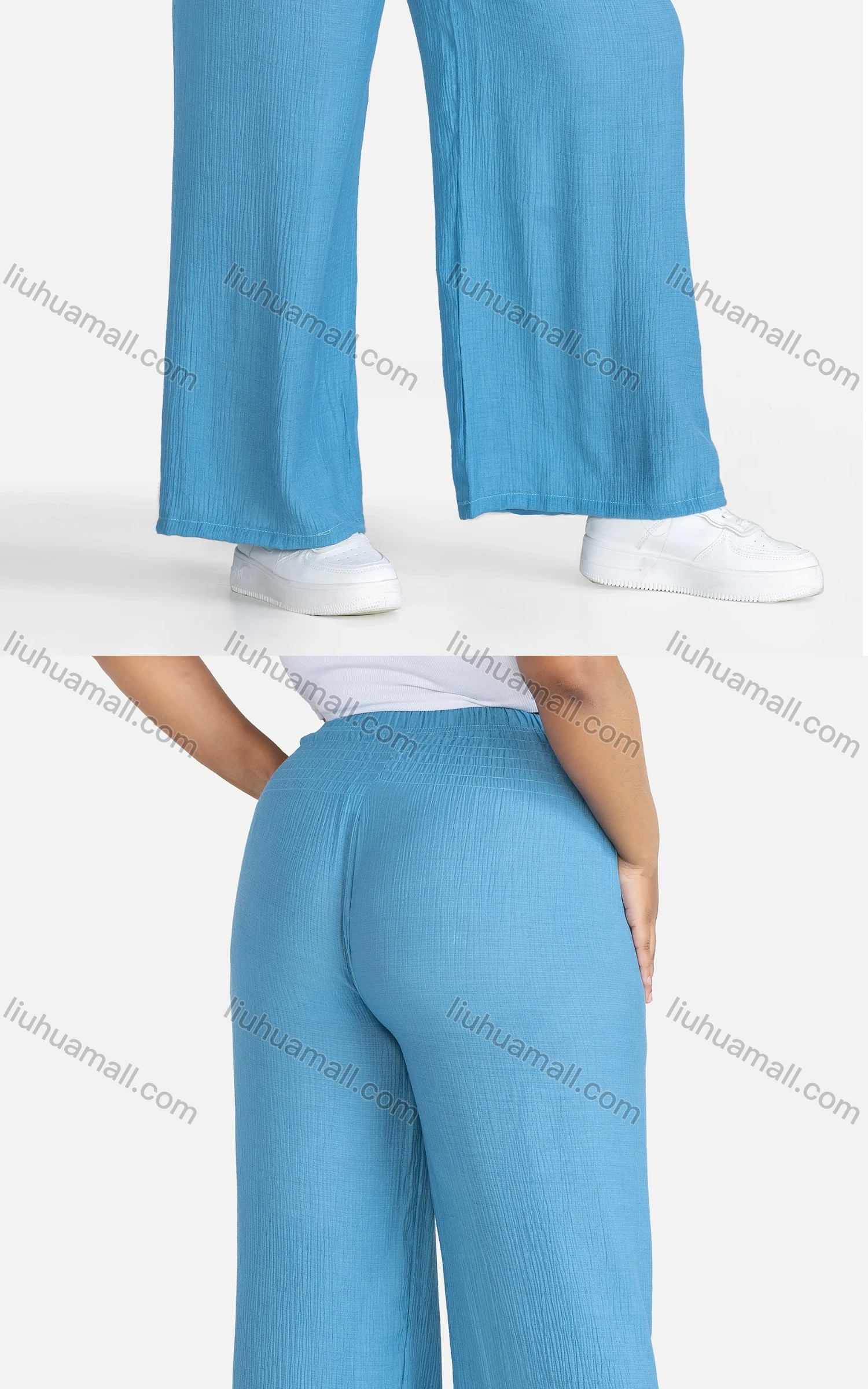 Wholesale Women's Casual Plain Drawstring High Waist Loose Fit Shirred Pants - Liuhuamall