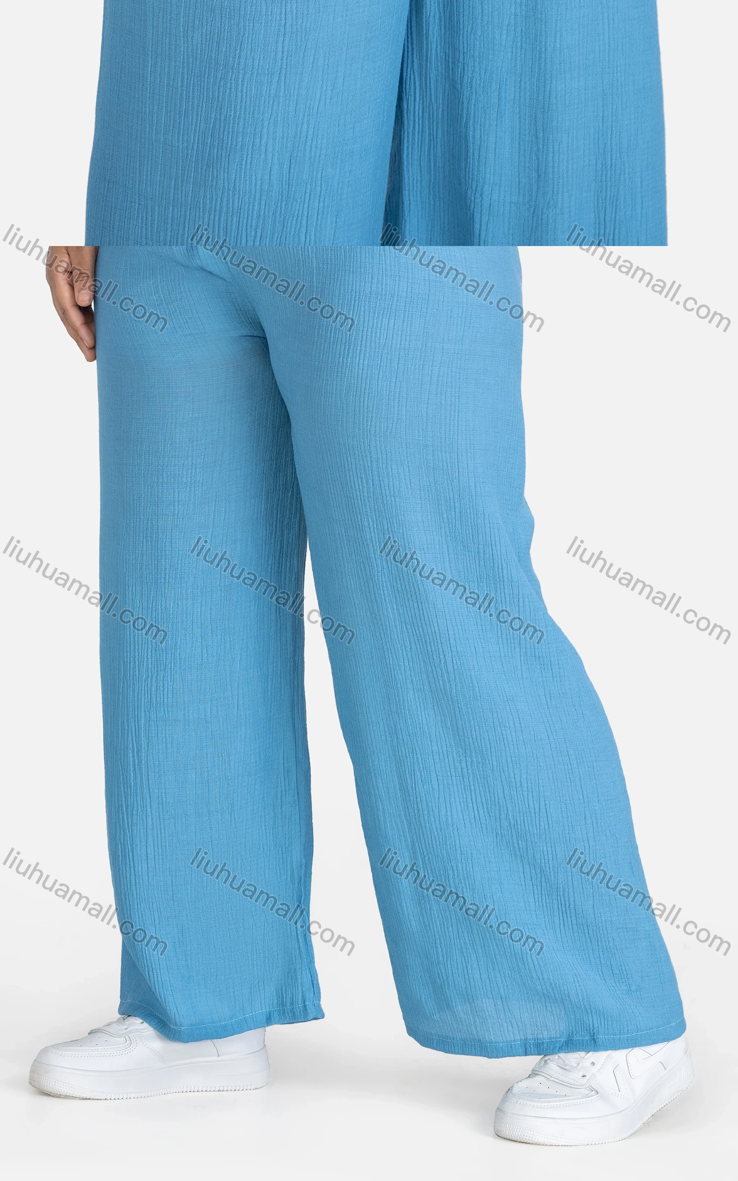 Wholesale Women's Casual Plain Drawstring High Waist Loose Fit Shirred Pants - Liuhuamall