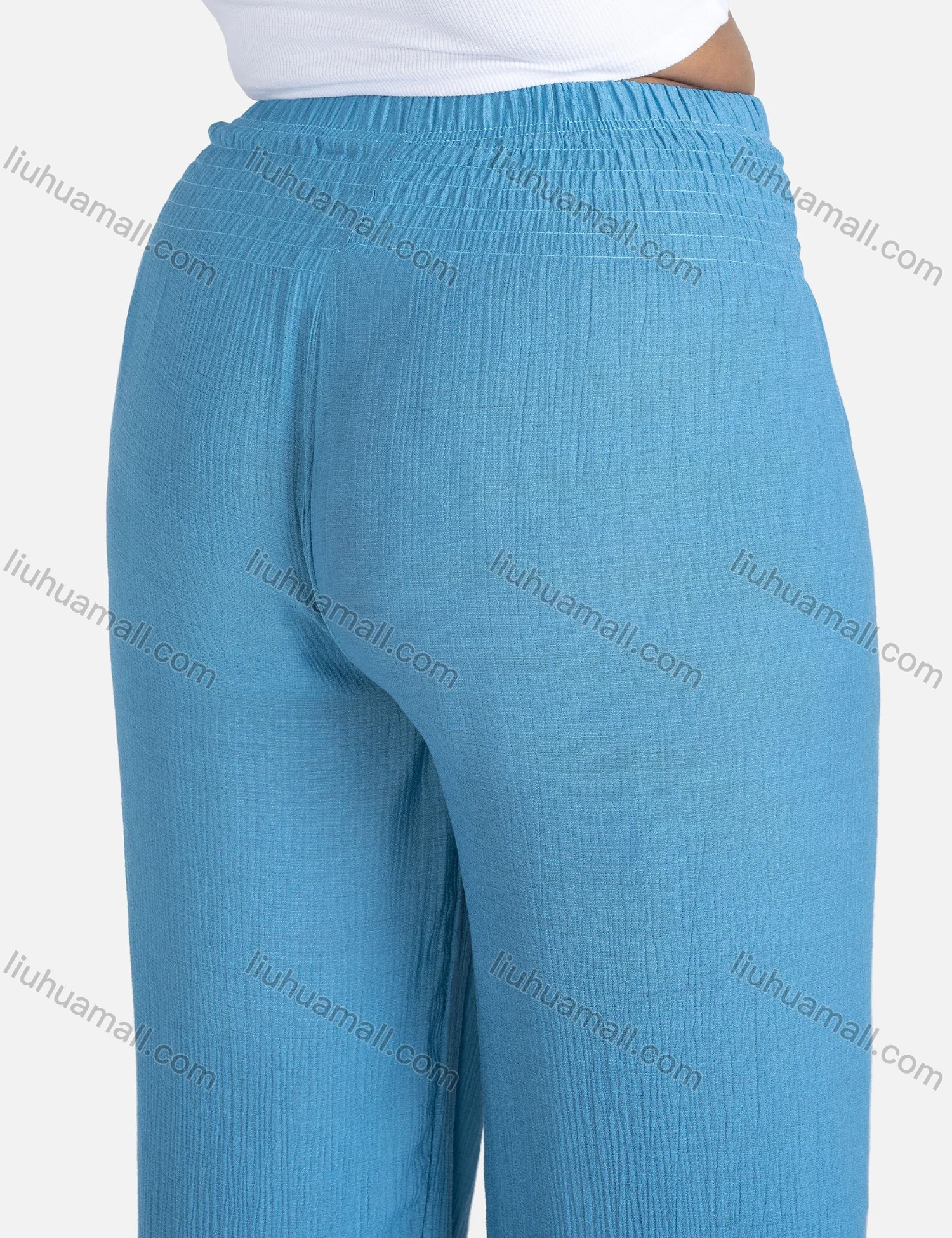 Wholesale Women's Casual Plain Drawstring High Waist Loose Fit Shirred Pants - Liuhuamall