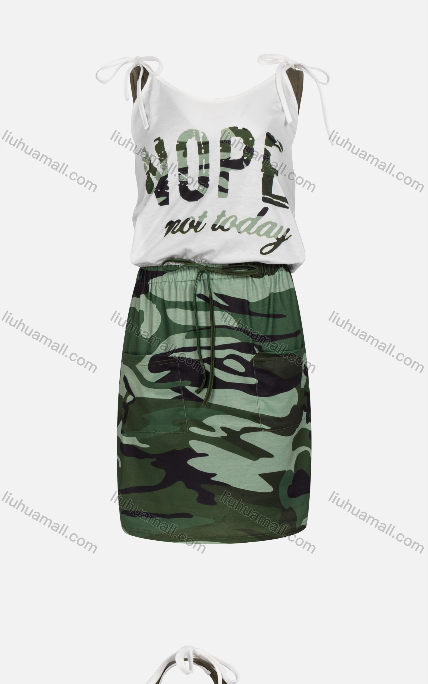 Wholesale Women's Casual Tie Letter Cami Top & Camo Skirt 2-piece Set - Liuhuamall