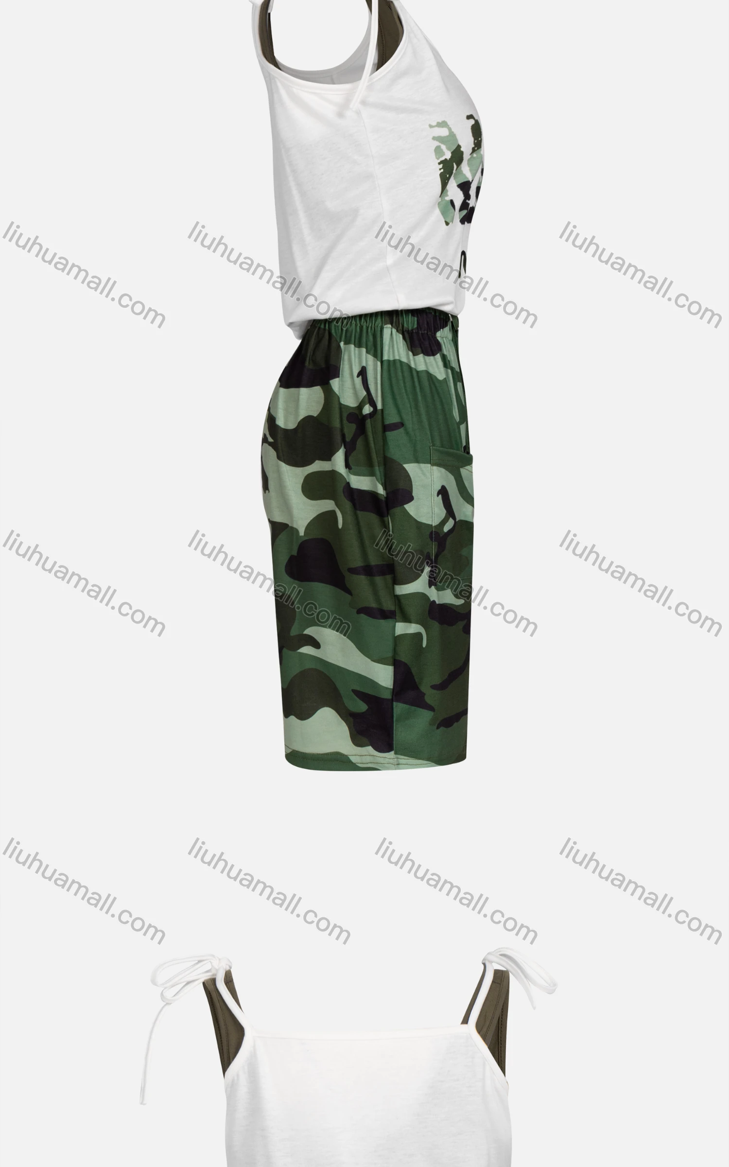 Wholesale Women's Casual Tie Letter Cami Top & Camo Skirt 2-piece Set - Liuhuamall
