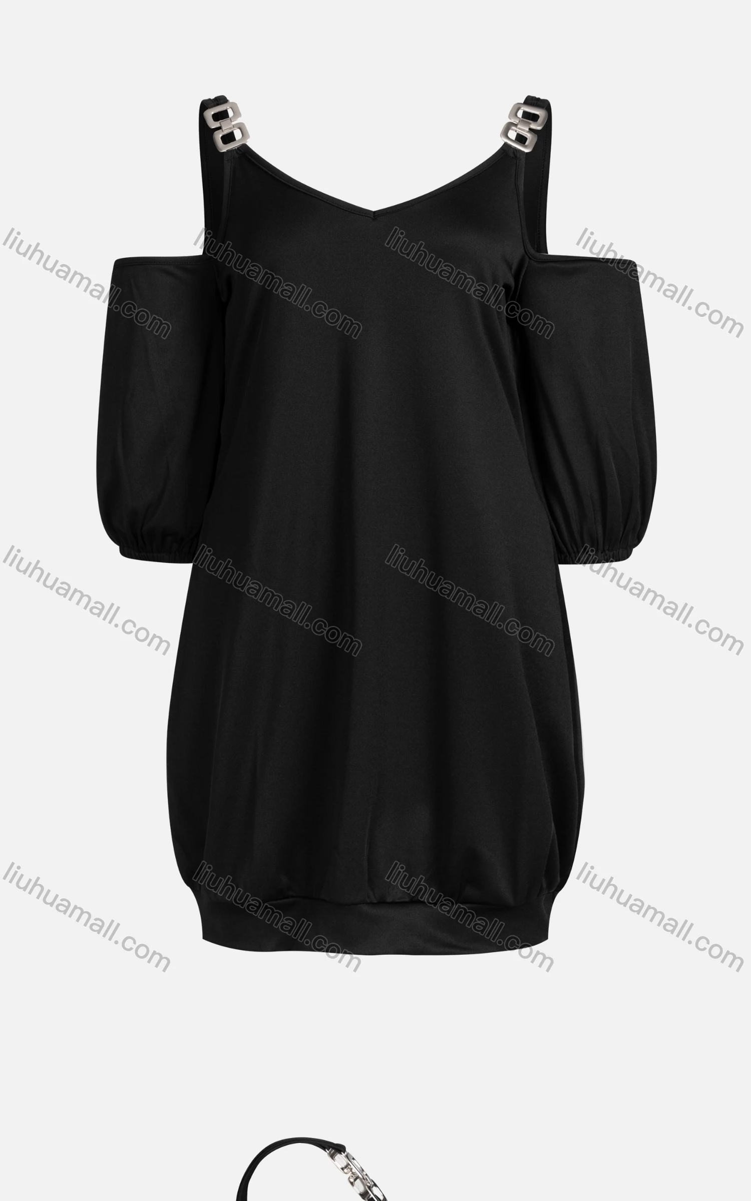 Wholesale Women's Casual V Neck Cold Shoulder Short Sleeve Plain Dress - Liuhuamall