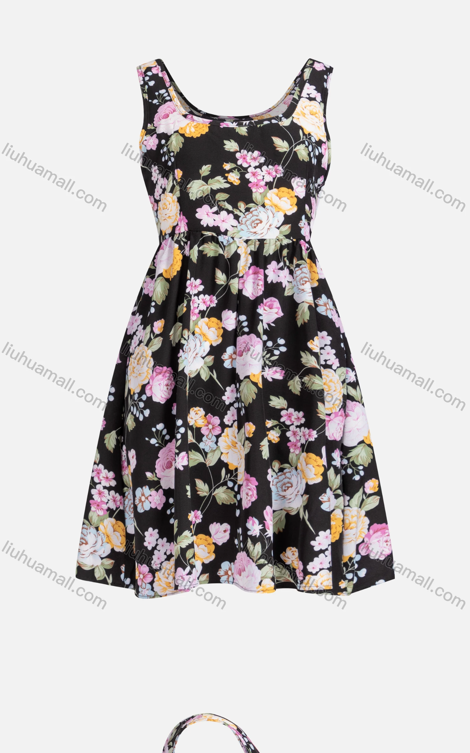 Wholesale Women's Casual U Neck Peplum Short Sleeve Floral Tank Dress - Liuhuamall