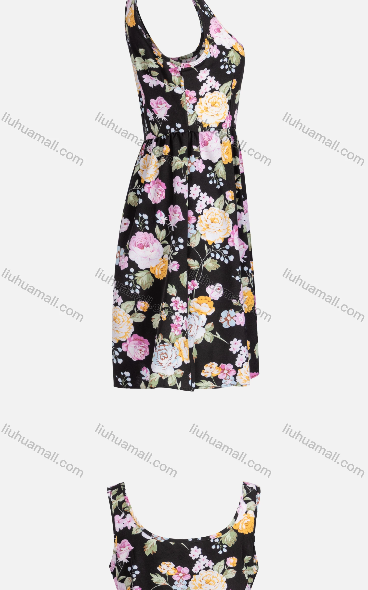 Wholesale Women's Casual U Neck Peplum Short Sleeve Floral Tank Dress - Liuhuamall