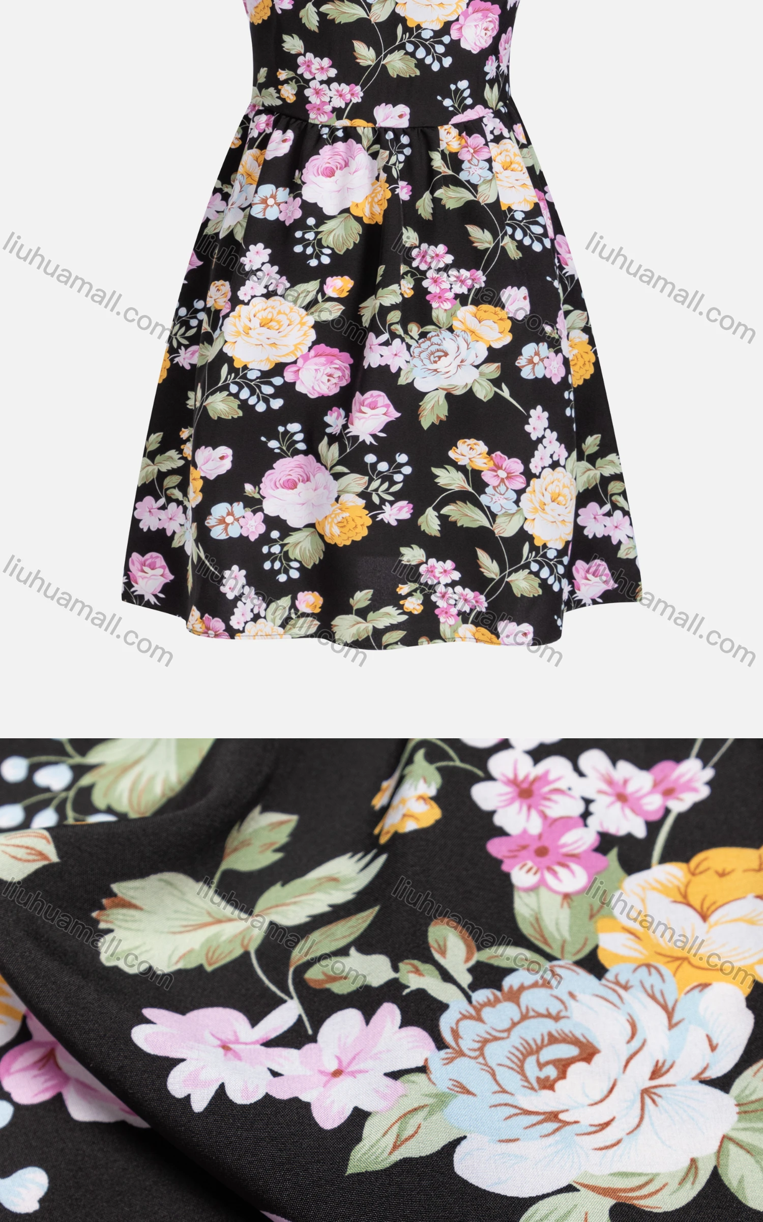 Wholesale Women's Casual U Neck Peplum Short Sleeve Floral Tank Dress - Liuhuamall