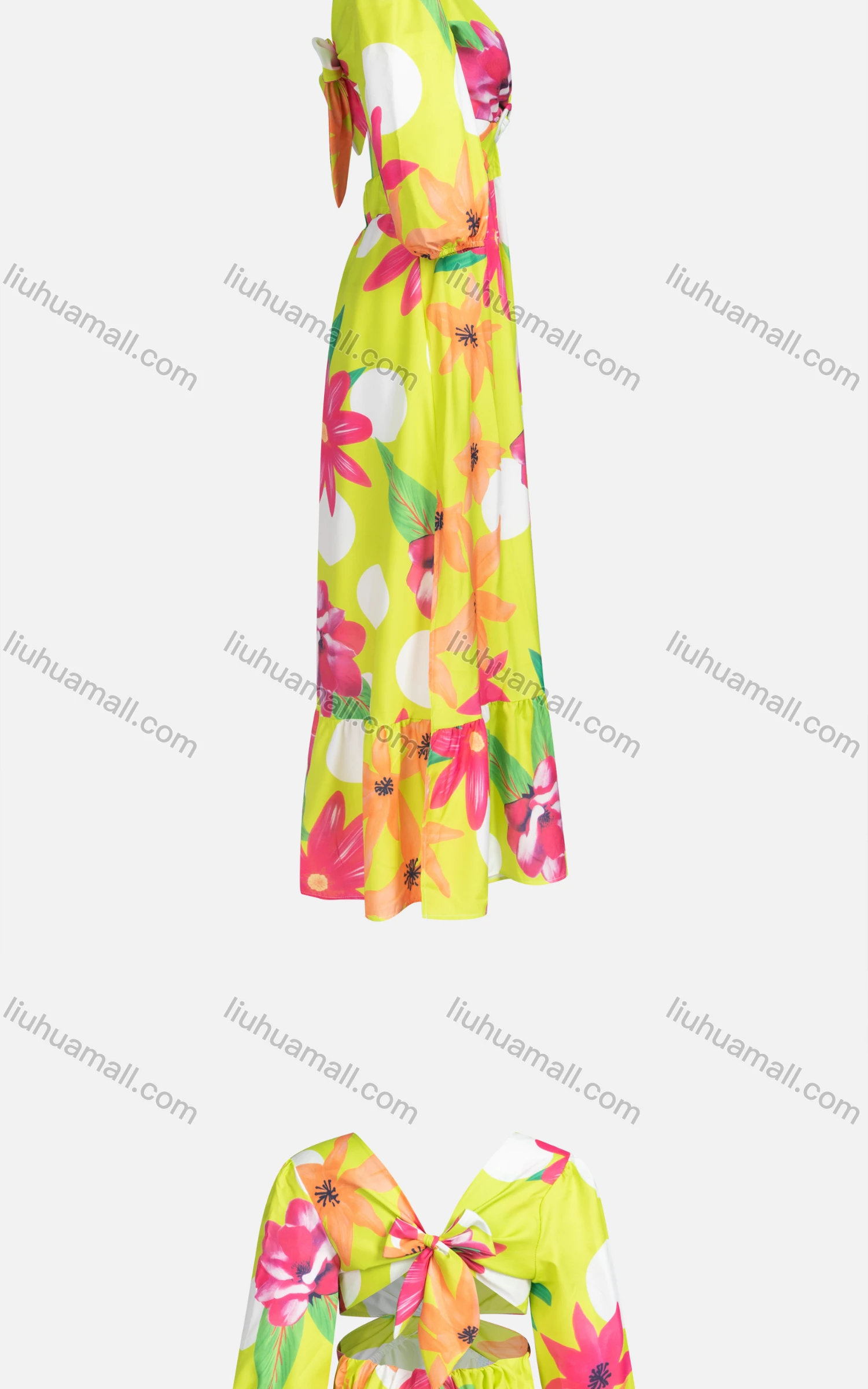 Wholesale Women's Sexy Deep V Neck Cut Out High Waist Floral Cocktail Dress - Liuhuamall