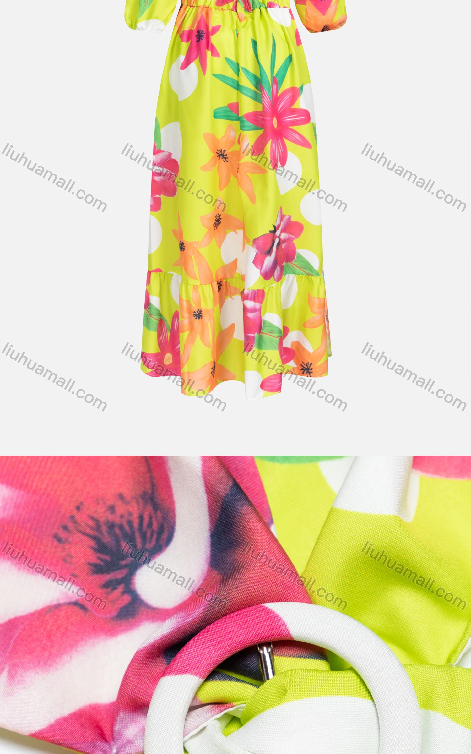 Wholesale Women's Sexy Deep V Neck Cut Out High Waist Floral Cocktail Dress - Liuhuamall