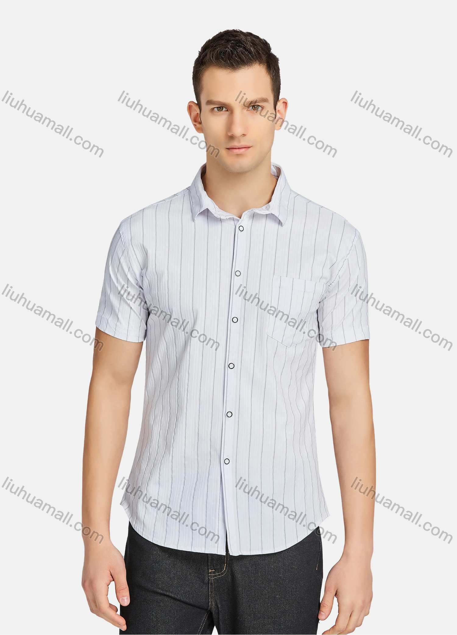 Wholesale Men's Casual Striped Buttons Down Short Sleeve Patch Pocket Shirts 1311-3# - Liuhuamall