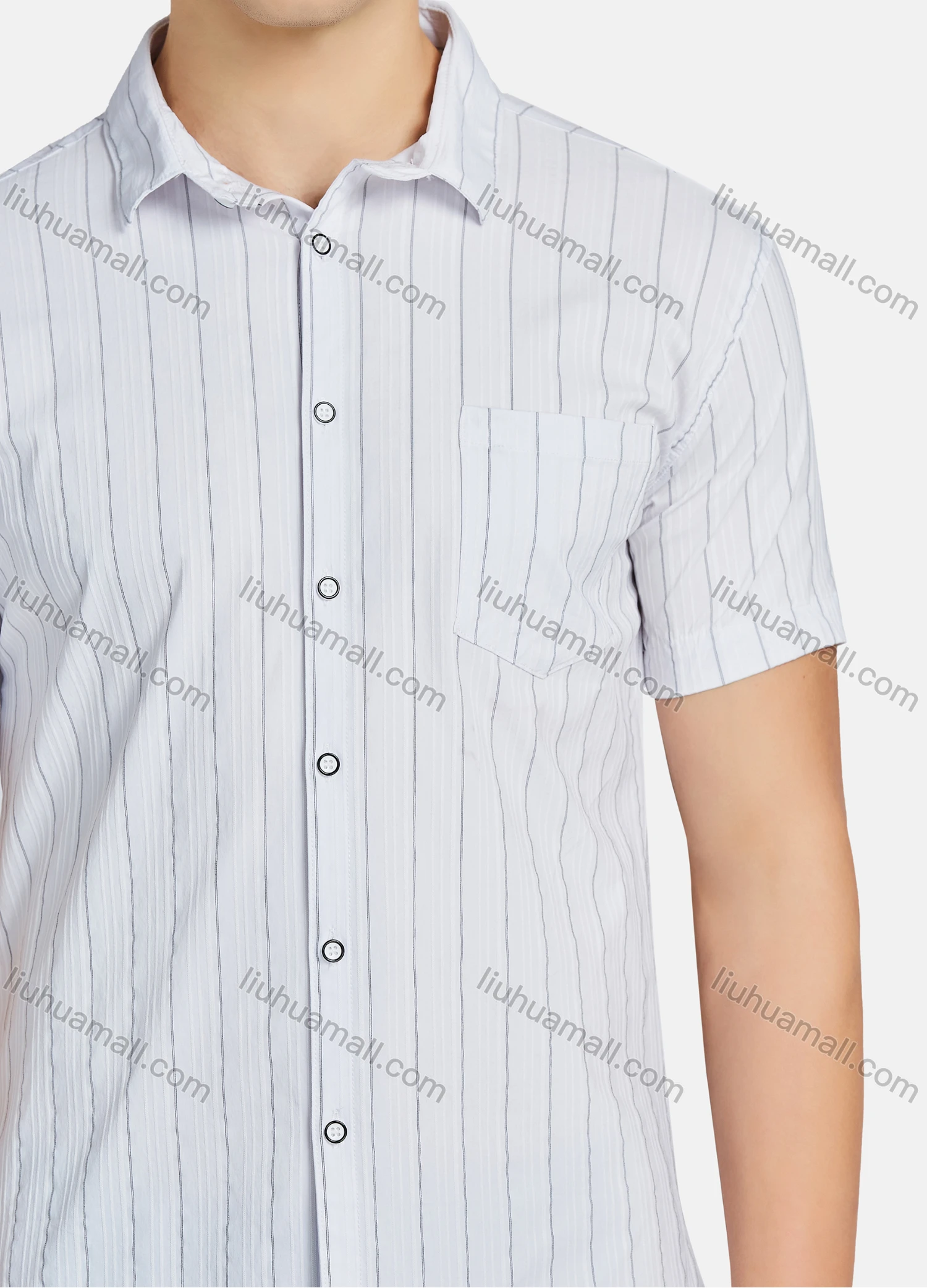 Wholesale Men's Casual Striped Buttons Down Short Sleeve Patch Pocket Shirts 1311-3# - Liuhuamall