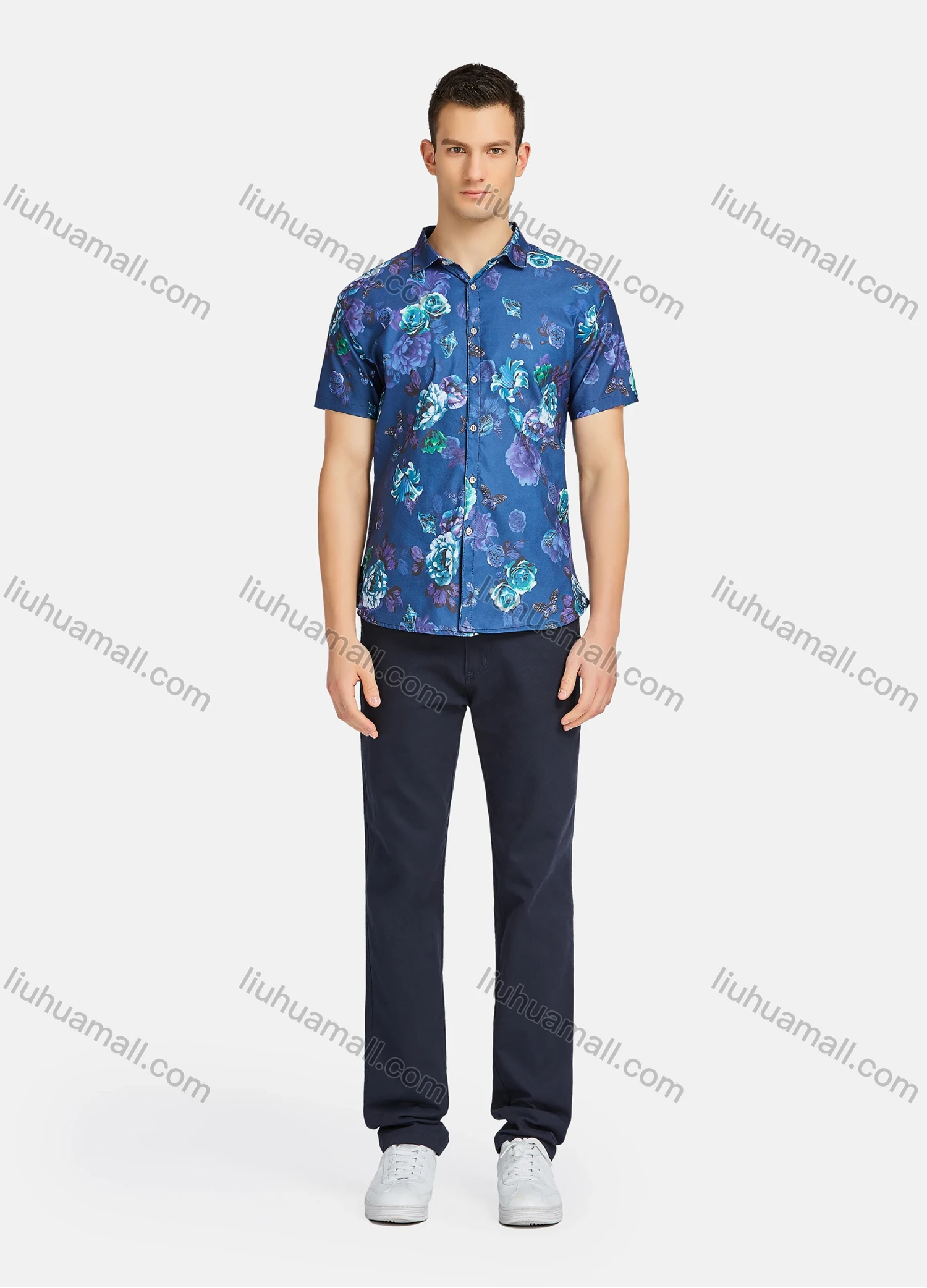 Wholesale Men's Casual Floral Print Buttons Down Short Sleeve Shirts 23305# - Liuhuamall