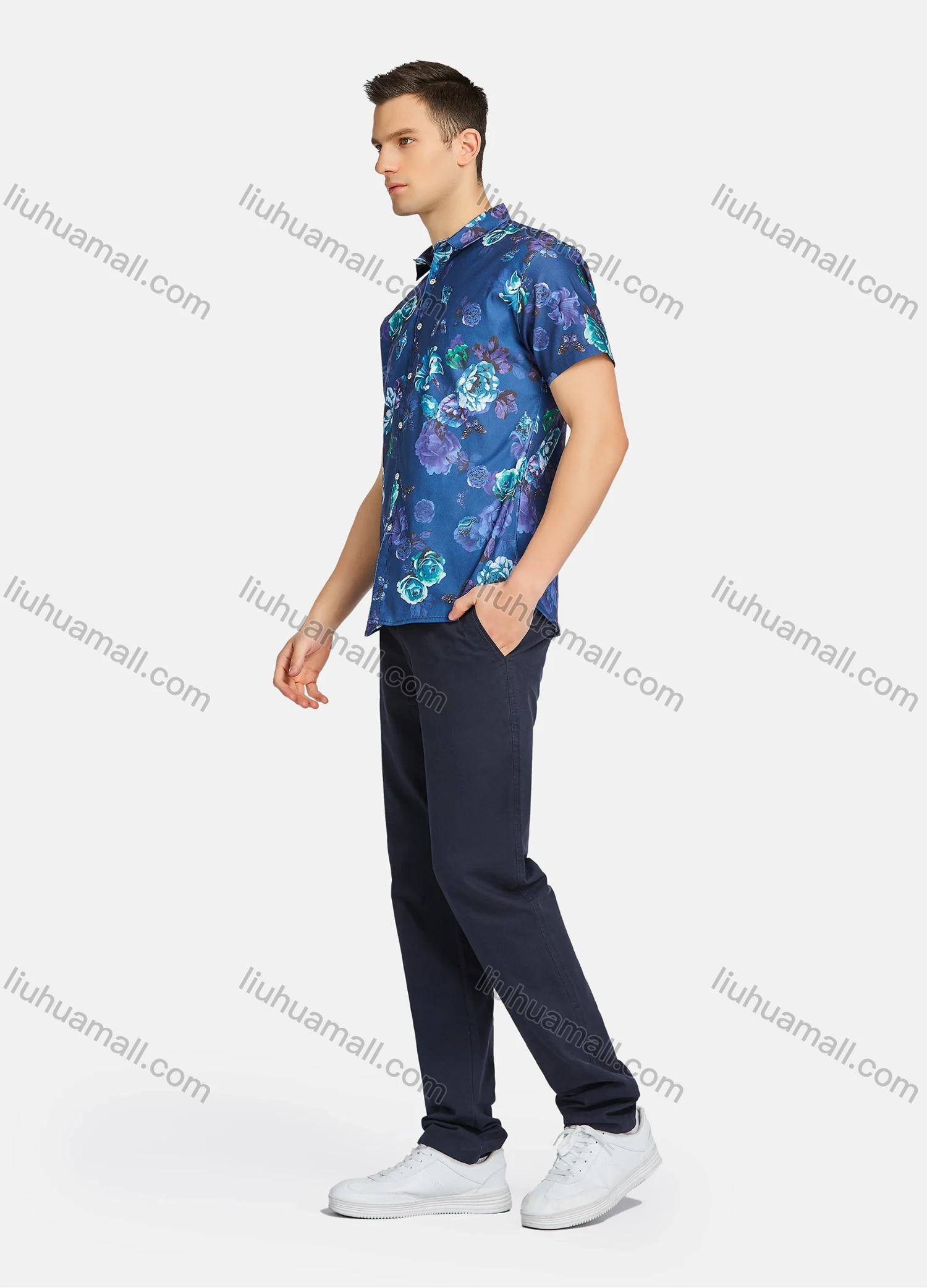 Wholesale Men's Casual Floral Print Buttons Down Short Sleeve Shirts 23305# - Liuhuamall